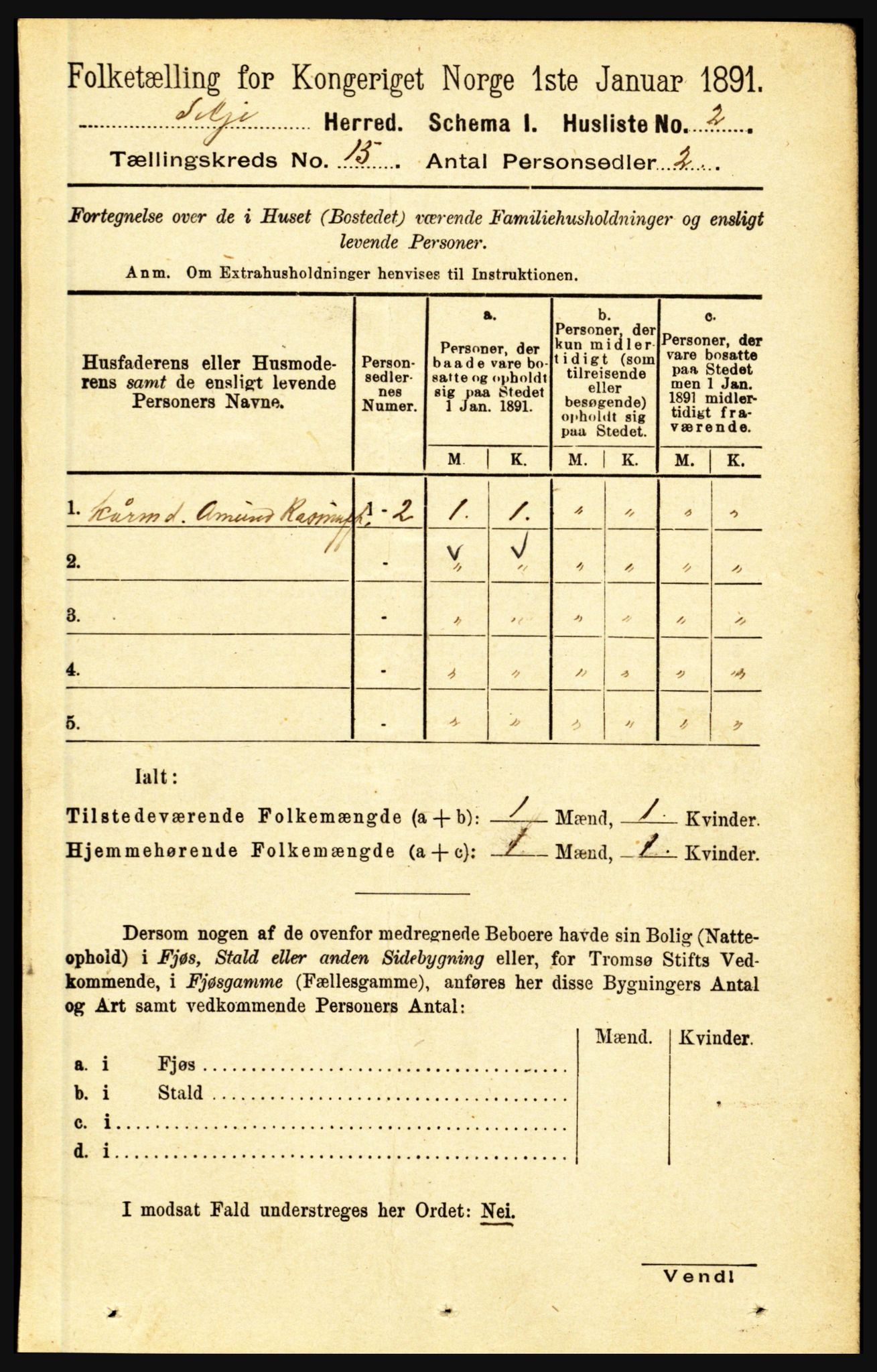 RA, 1891 census for 1441 Selje, 1891, p. 4645