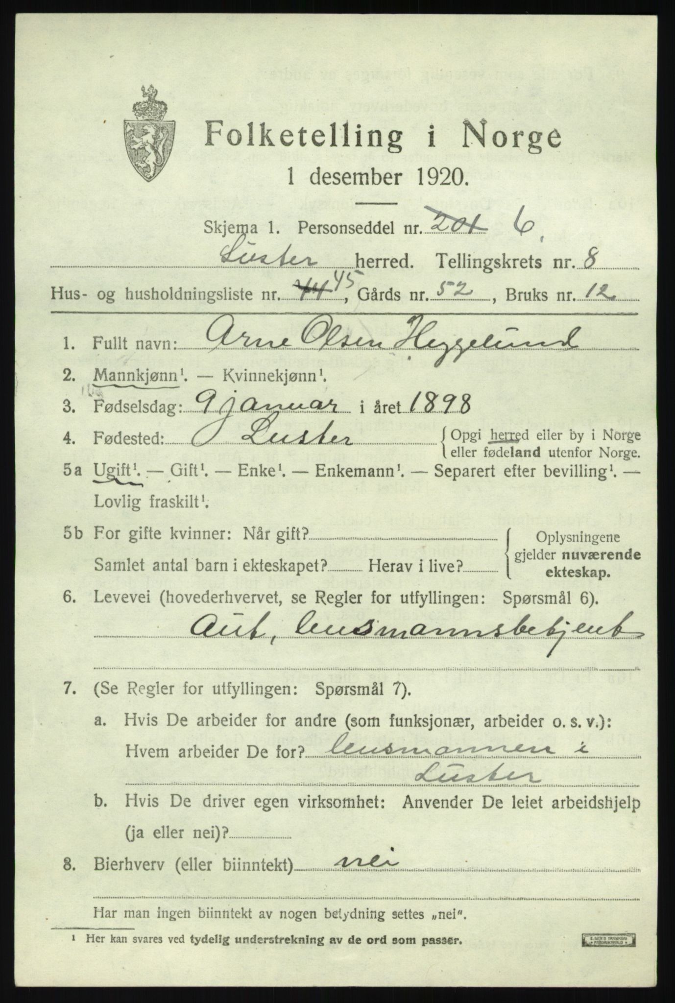 SAB, 1920 census for Luster, 1920, p. 5076