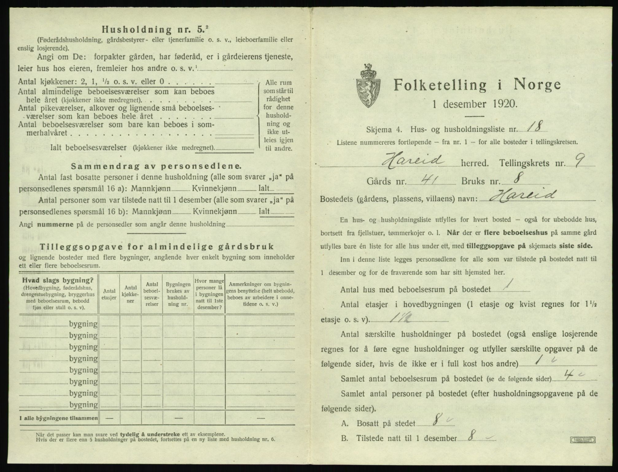 SAT, 1920 census for Hareid, 1920, p. 471