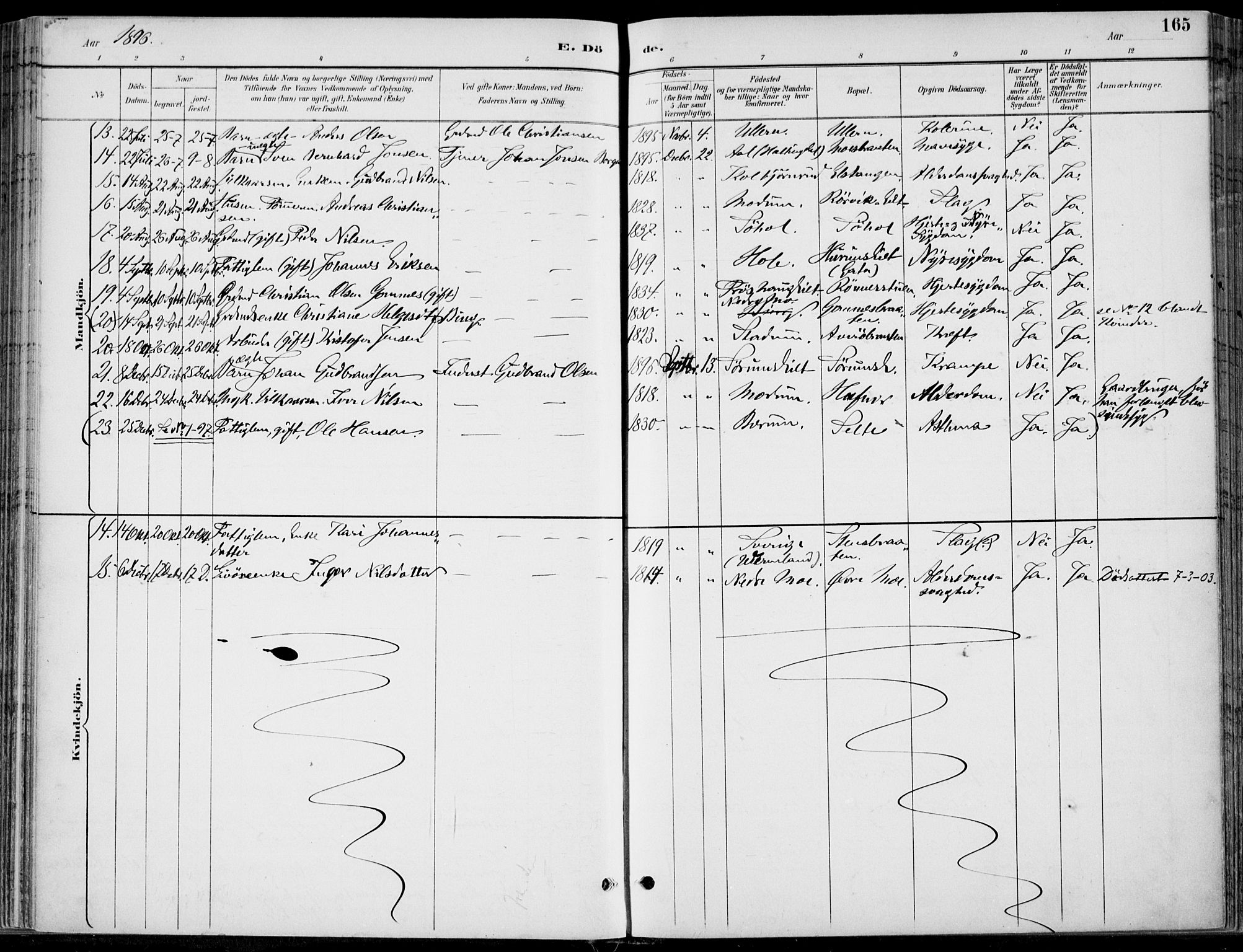 Hole kirkebøker, SAKO/A-228/F/Fa/L0009: Parish register (official) no. I 9, 1892-1907, p. 165