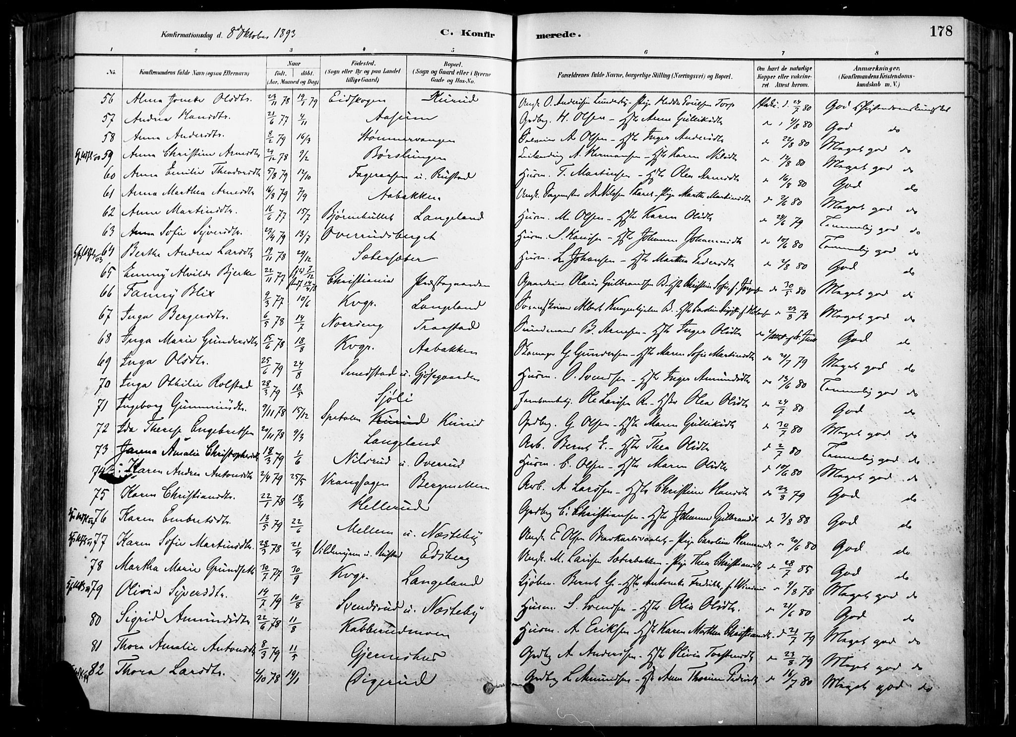 Vinger prestekontor, AV/SAH-PREST-024/H/Ha/Haa/L0014: Parish register (official) no. 14, 1881-1900, p. 178