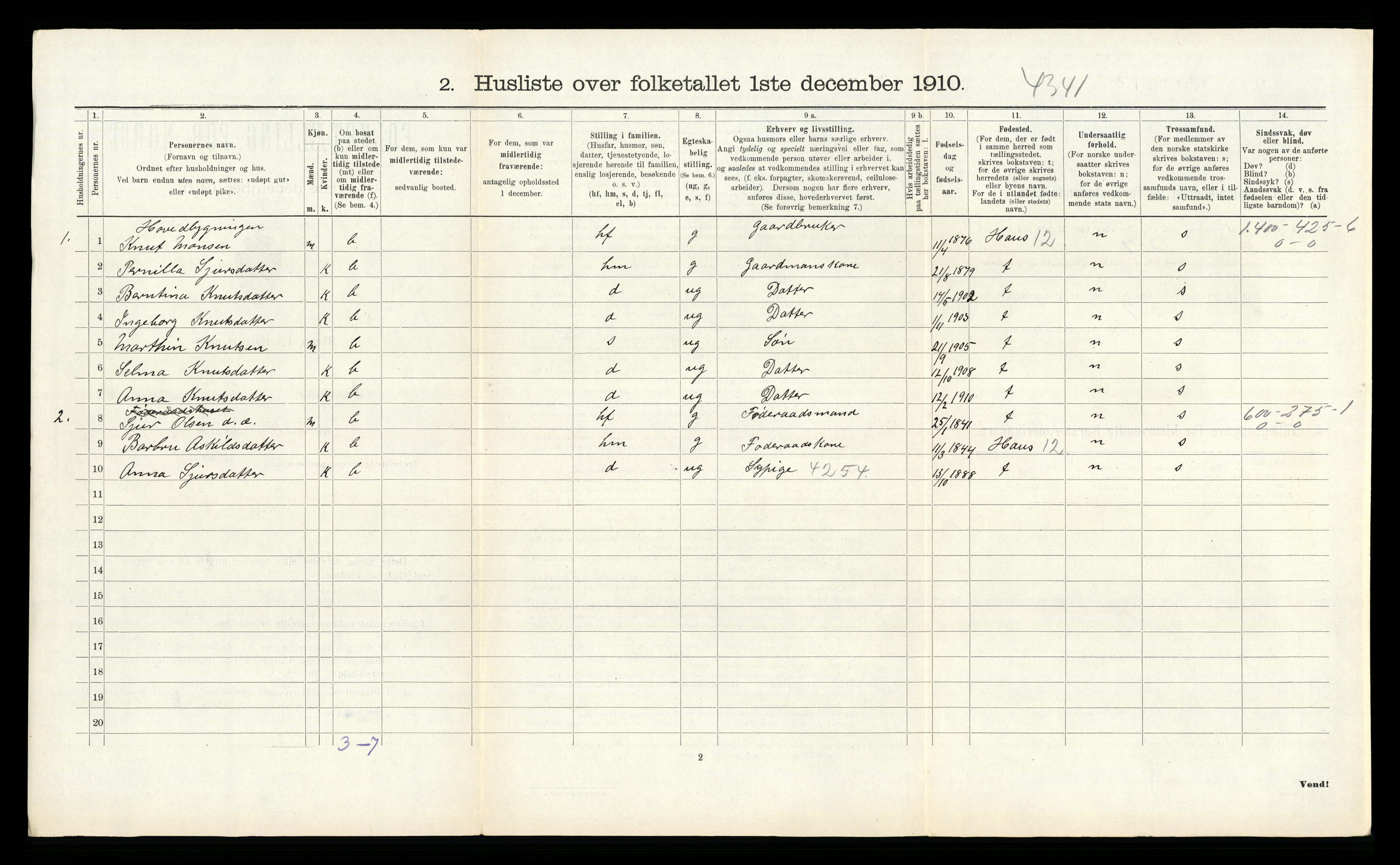 RA, 1910 census for Bruvik, 1910, p. 227