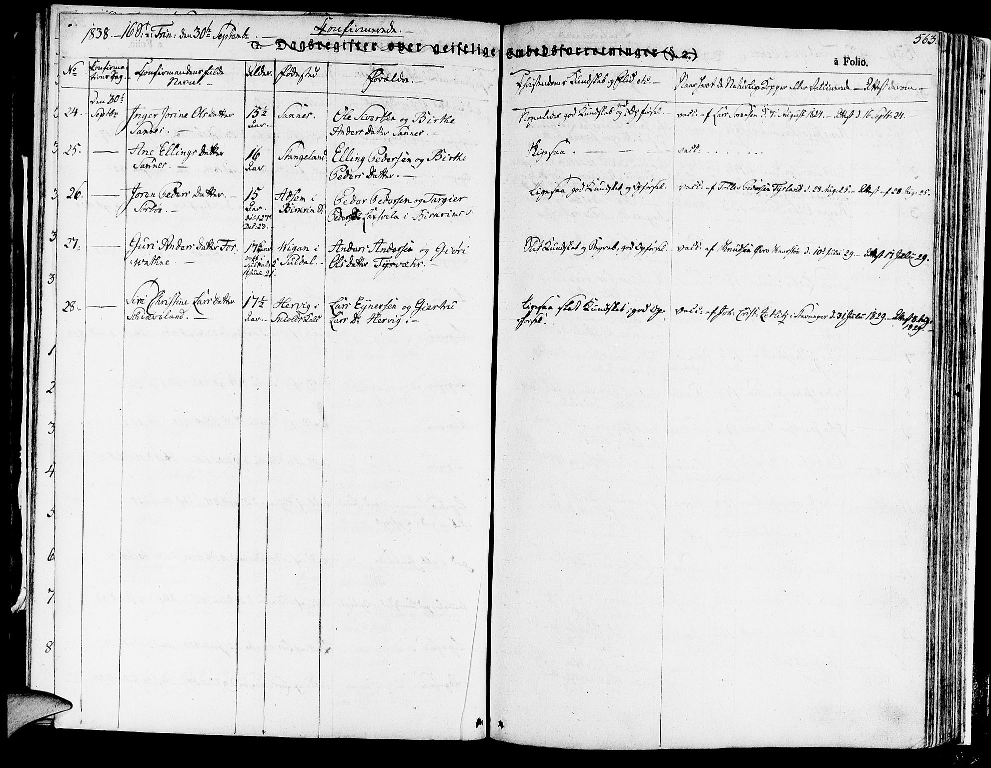 Høyland sokneprestkontor, SAST/A-101799/001/30BA/L0007: Parish register (official) no. A 7 /1, 1825-1841, p. 563