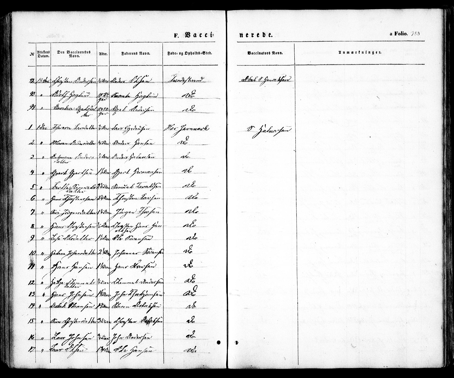 Holt sokneprestkontor, AV/SAK-1111-0021/F/Fa/L0008: Parish register (official) no. A 8, 1849-1860, p. 388