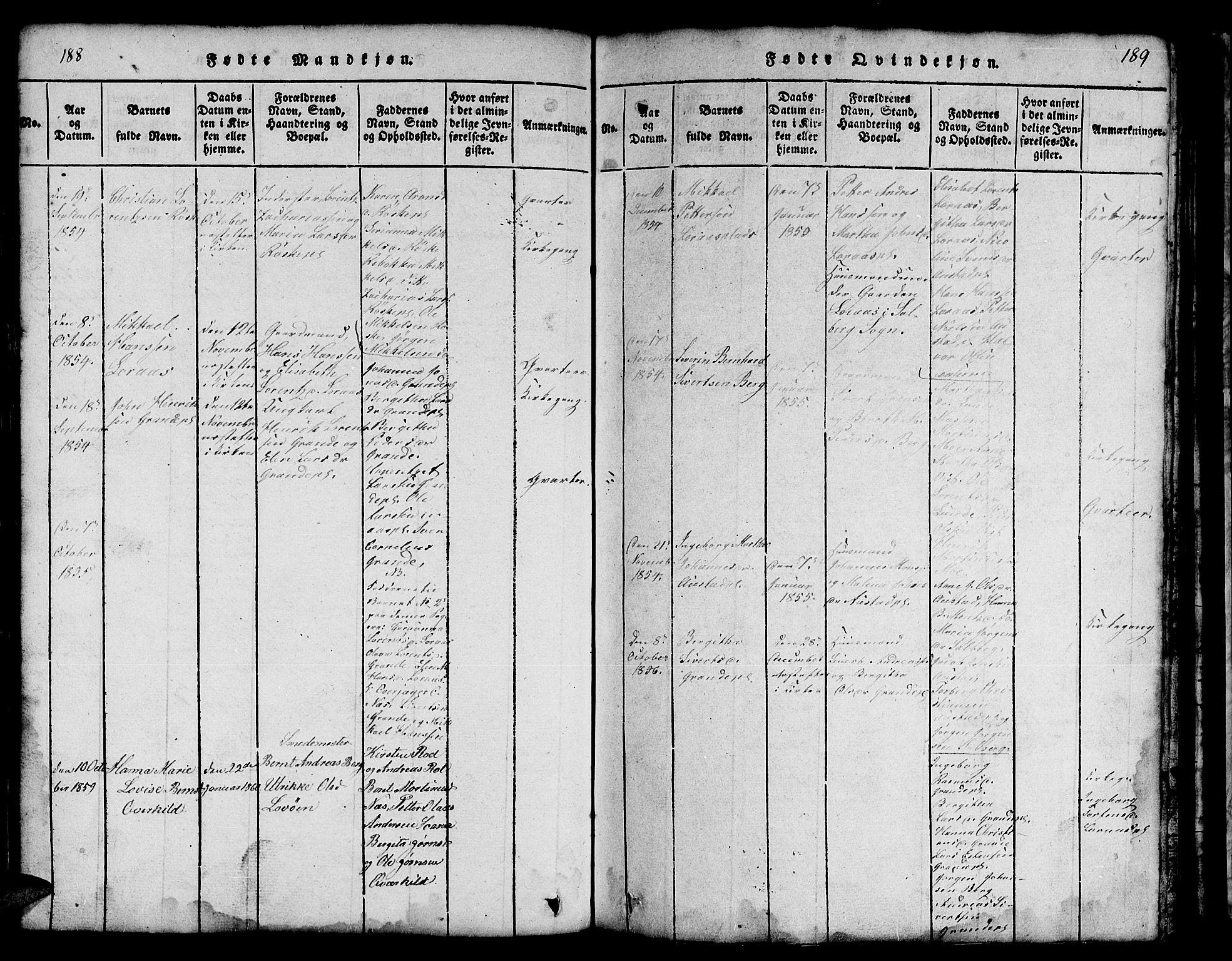 Ministerialprotokoller, klokkerbøker og fødselsregistre - Nord-Trøndelag, AV/SAT-A-1458/731/L0310: Parish register (copy) no. 731C01, 1816-1874, p. 188-189