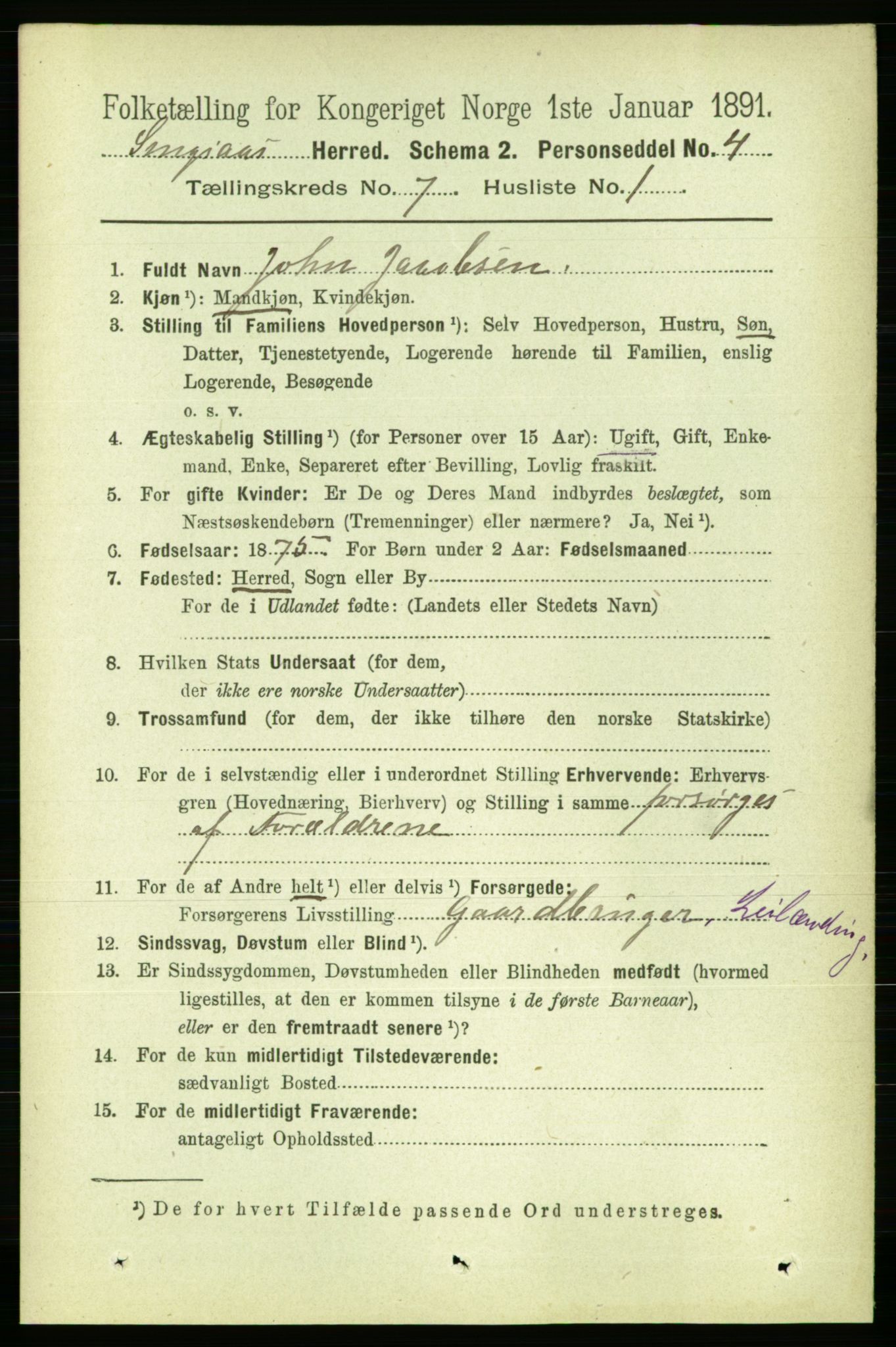 RA, 1891 census for 1646 Singsås, 1891, p. 1580