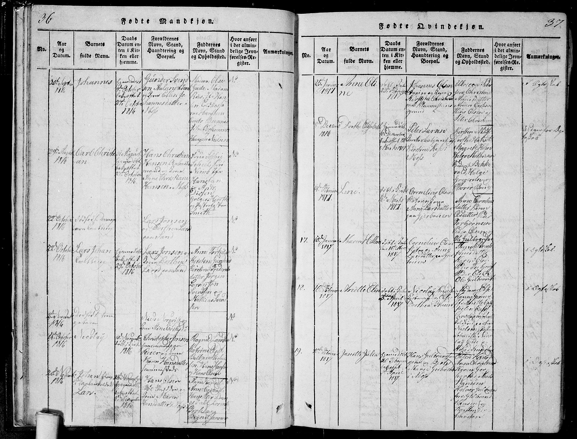 Moss prestekontor Kirkebøker, AV/SAO-A-2003/F/Fa/L0005: Parish register (official) no. I 5, 1814-1828, p. 36-37
