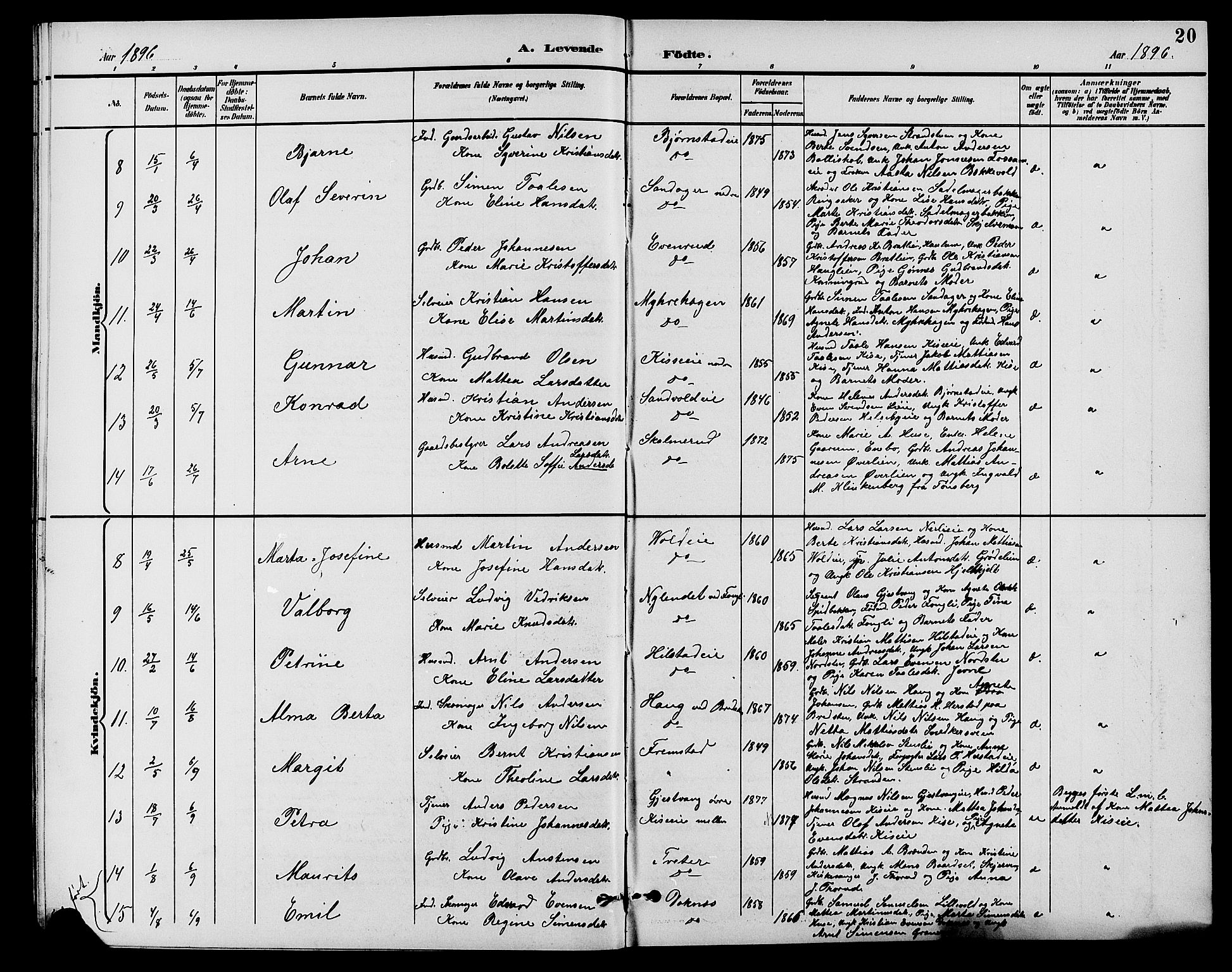 Nes prestekontor, Hedmark, AV/SAH-PREST-020/L/La/L0007: Parish register (copy) no. 7, 1892-1912, p. 20