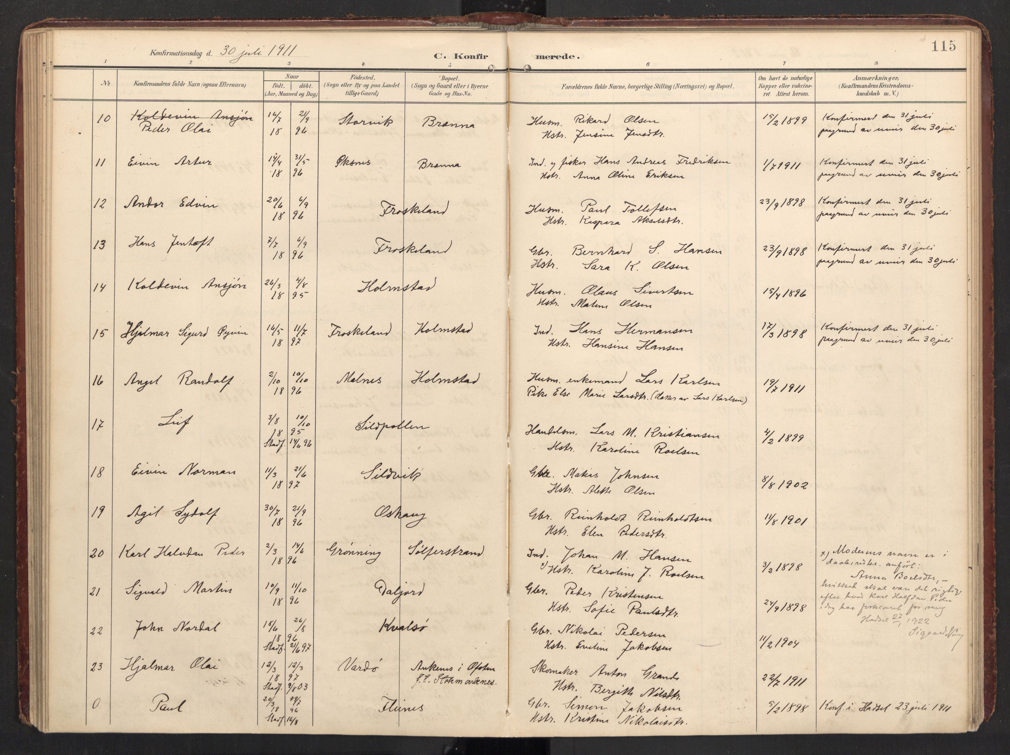 Ministerialprotokoller, klokkerbøker og fødselsregistre - Nordland, AV/SAT-A-1459/890/L1287: Parish register (official) no. 890A02, 1903-1915, p. 115