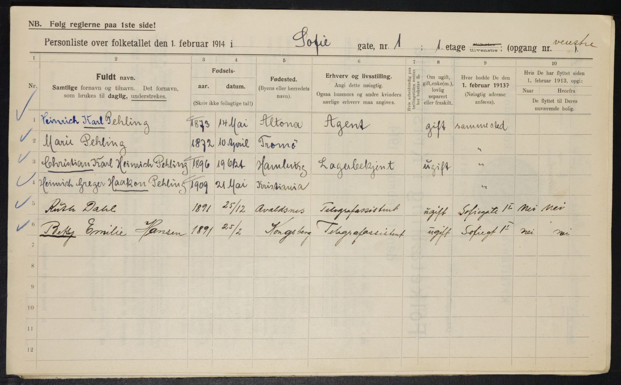 OBA, Municipal Census 1914 for Kristiania, 1914, p. 98567