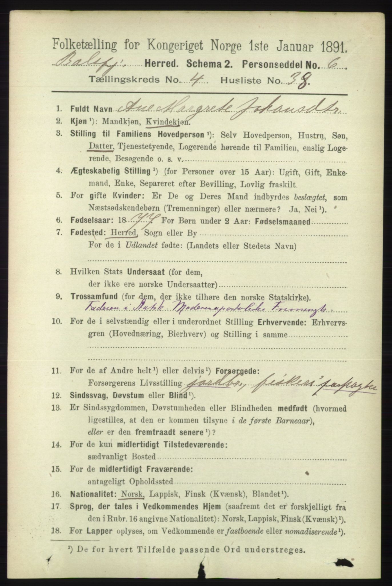 RA, 1891 census for 1933 Balsfjord, 1891, p. 1402