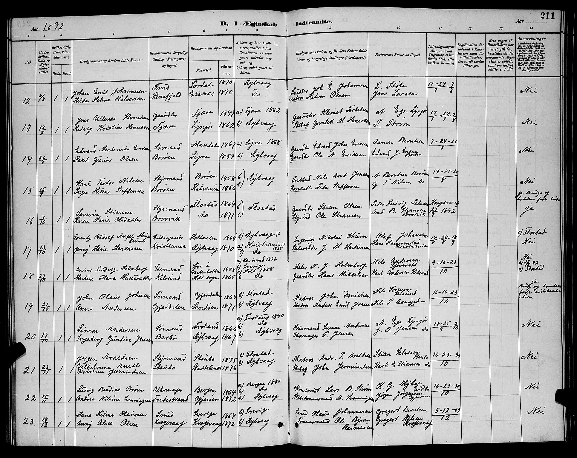 Dypvåg sokneprestkontor, SAK/1111-0007/F/Fb/Fba/L0013: Parish register (copy) no. B 13, 1887-1900, p. 211