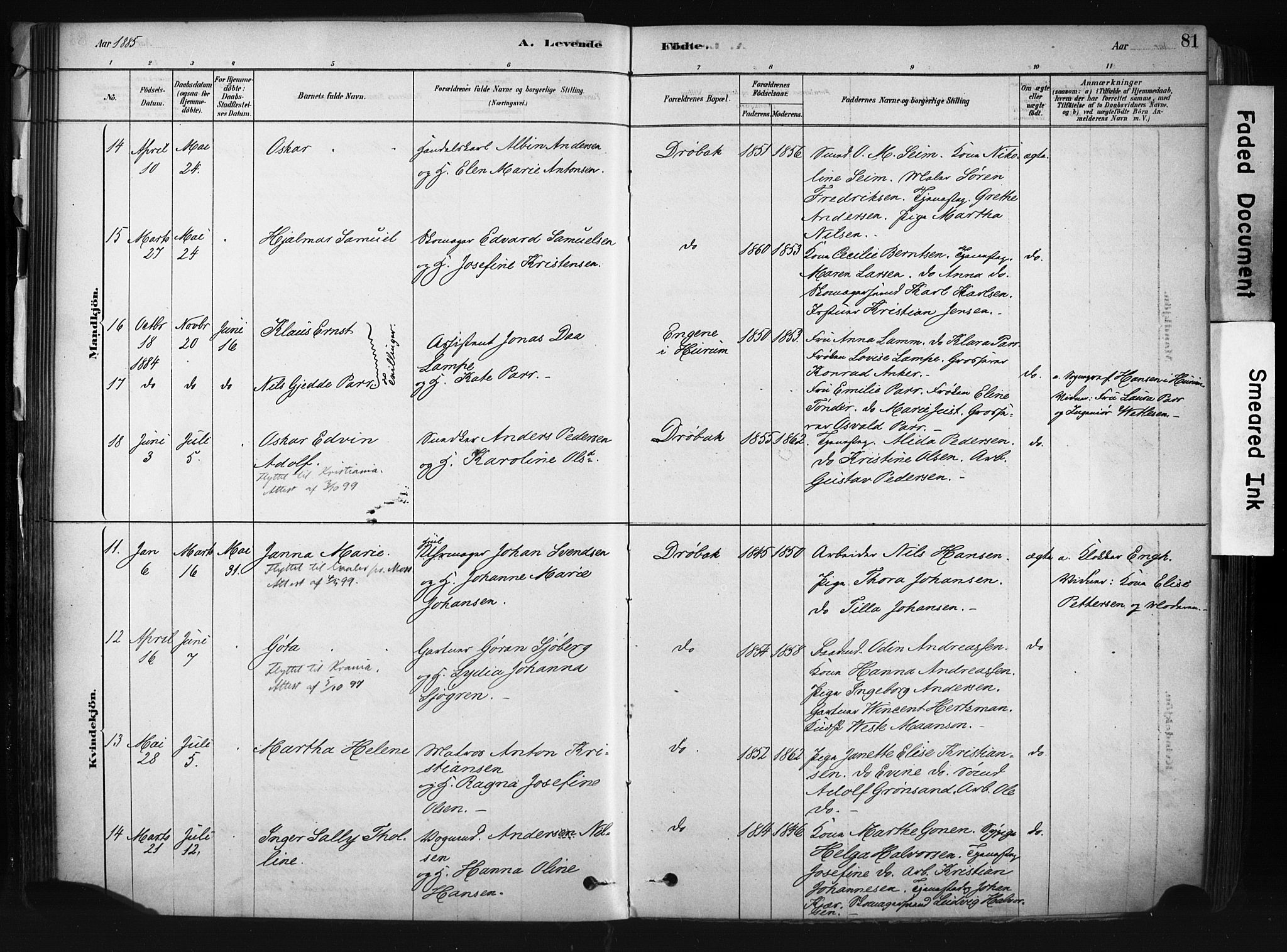 Drøbak prestekontor Kirkebøker, AV/SAO-A-10142a/F/Fb/L0001: Parish register (official) no. II 1, 1878-1891, p. 81