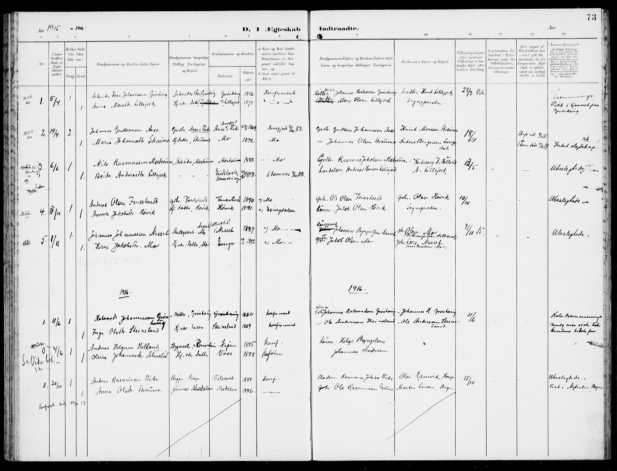 Hosanger sokneprestembete, SAB/A-75801/H/Haa: Parish register (official) no. C  2, 1901-1925, p. 73