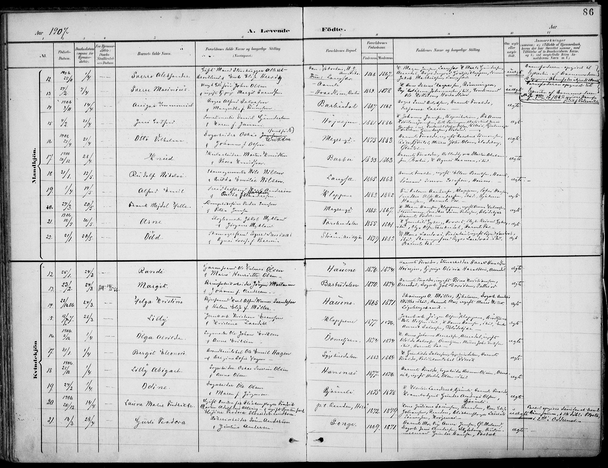 Barbu sokneprestkontor, AV/SAK-1111-0003/F/Fa/L0005: Parish register (official) no. A 5, 1899-1909, p. 86