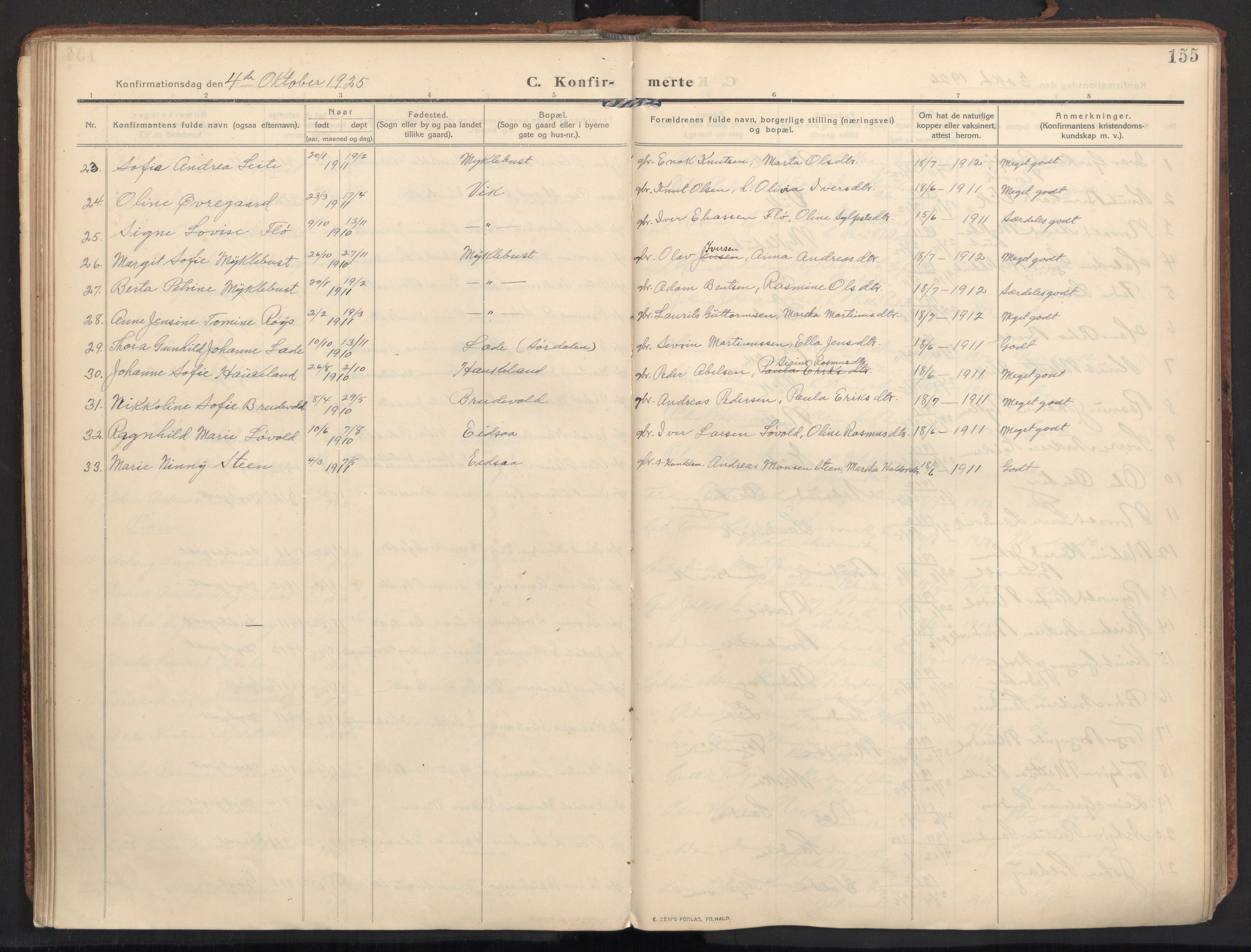 Ministerialprotokoller, klokkerbøker og fødselsregistre - Møre og Romsdal, AV/SAT-A-1454/502/L0026: Parish register (official) no. 502A04, 1909-1933, p. 155