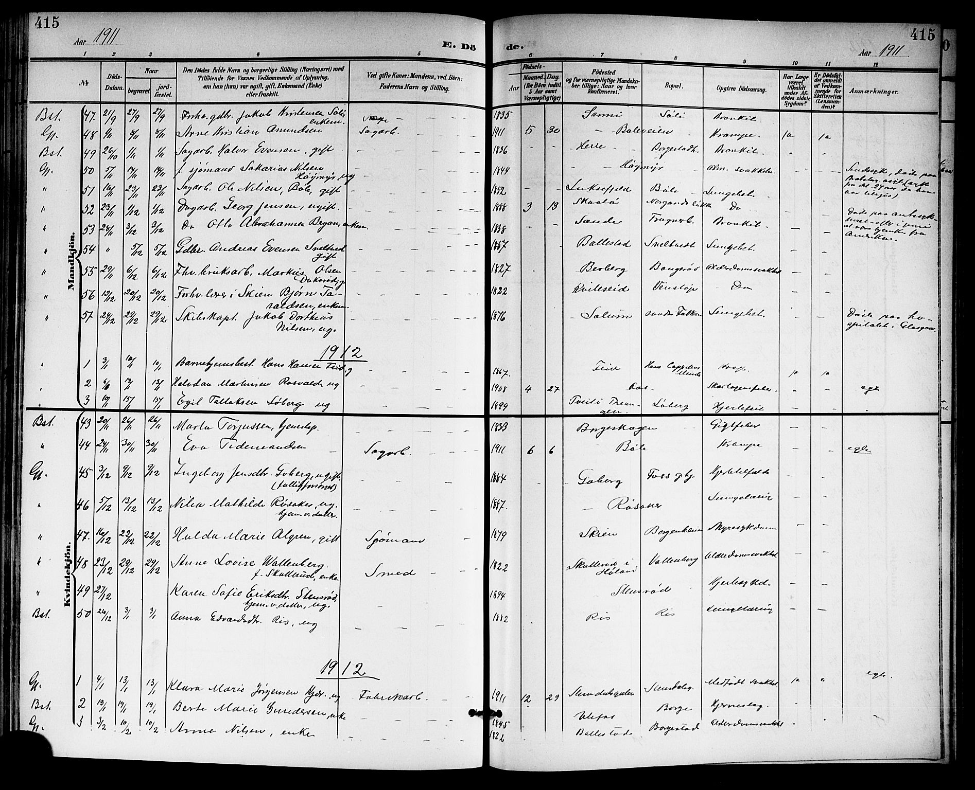 Gjerpen kirkebøker, SAKO/A-265/G/Ga/L0003: Parish register (copy) no. I 3, 1901-1919, p. 415