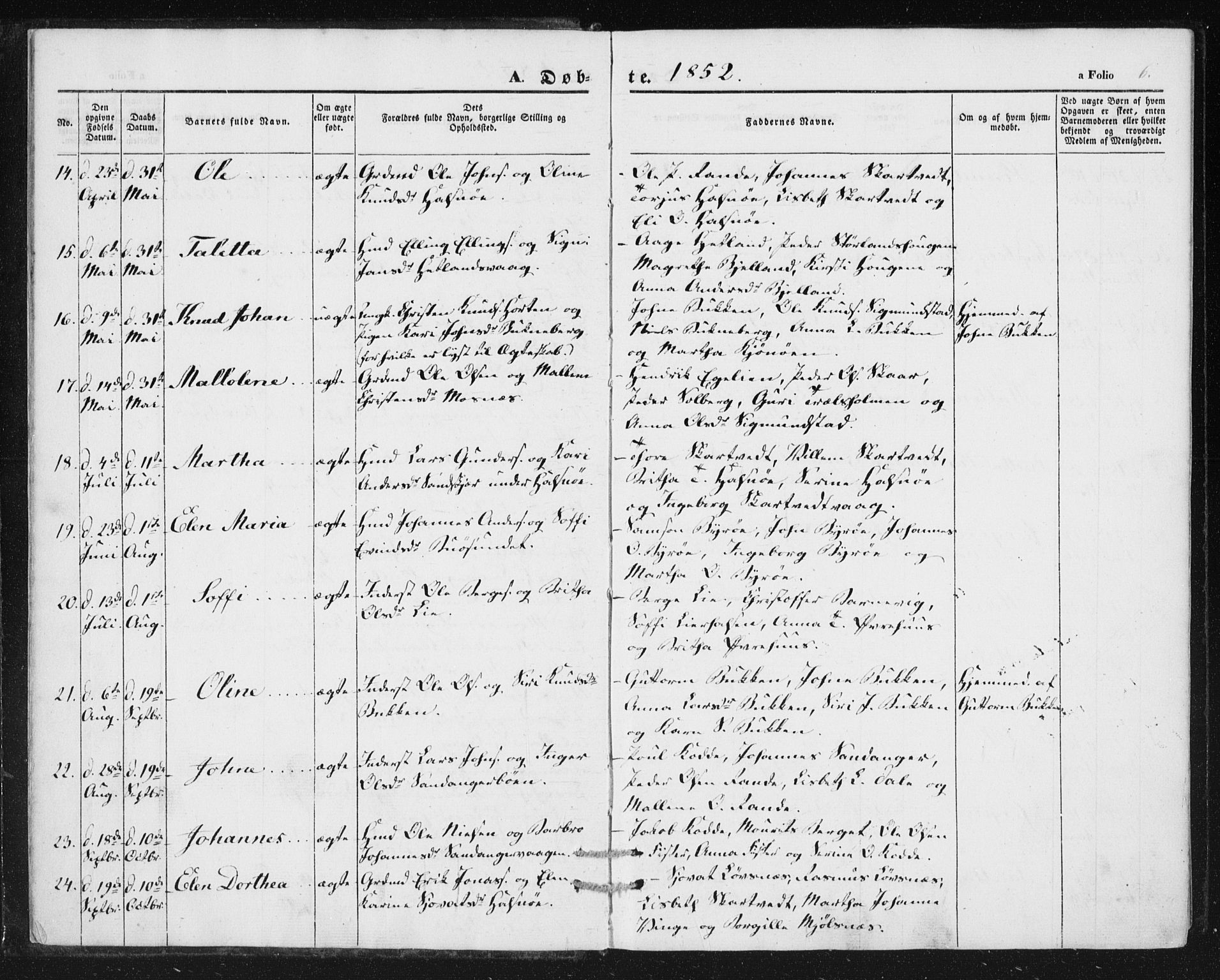 Hjelmeland sokneprestkontor, AV/SAST-A-101843/01/IV/L0010: Parish register (official) no. A 10, 1851-1871, p. 6