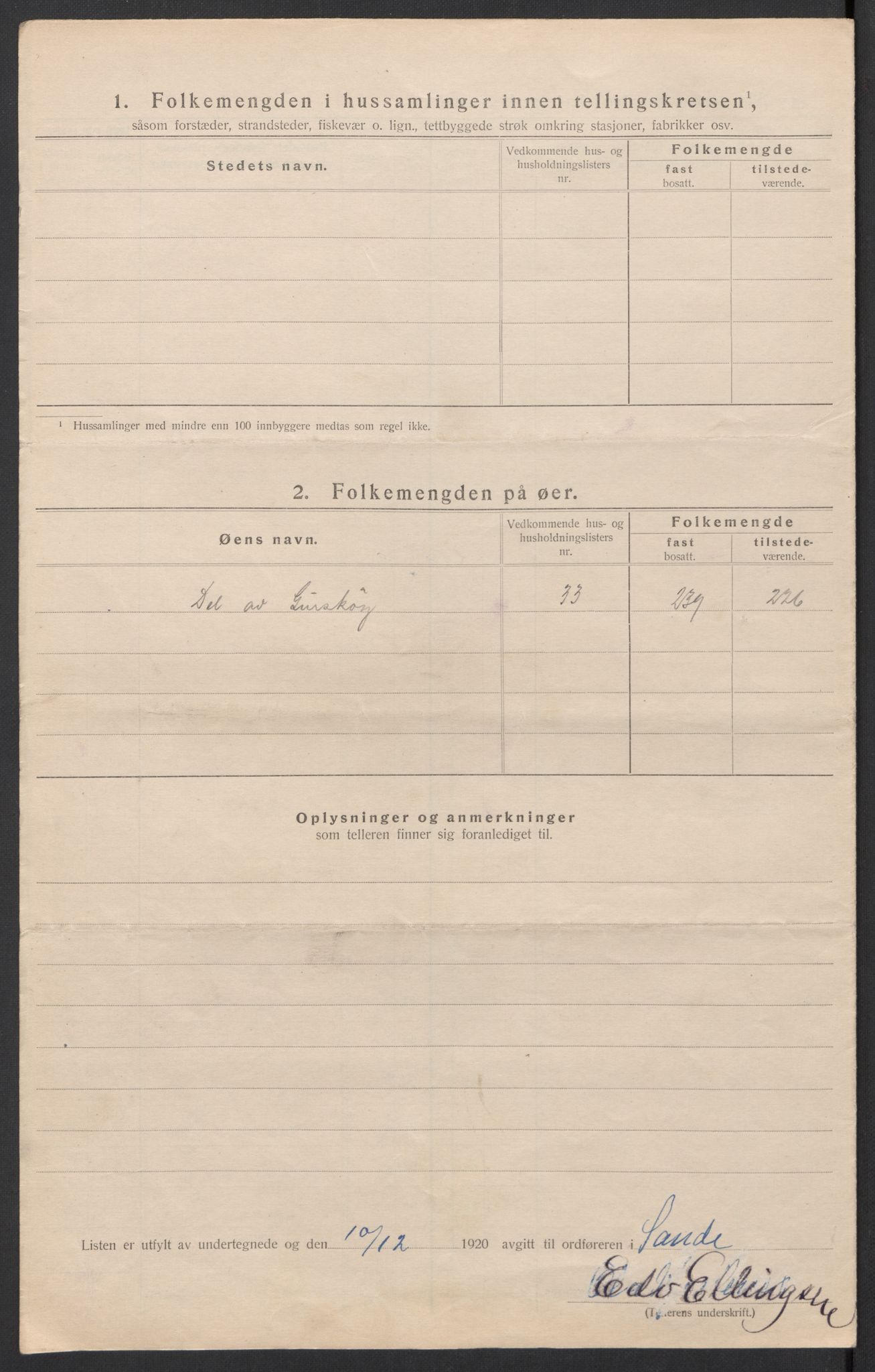 SAT, 1920 census for Sande (MR), 1920, p. 11