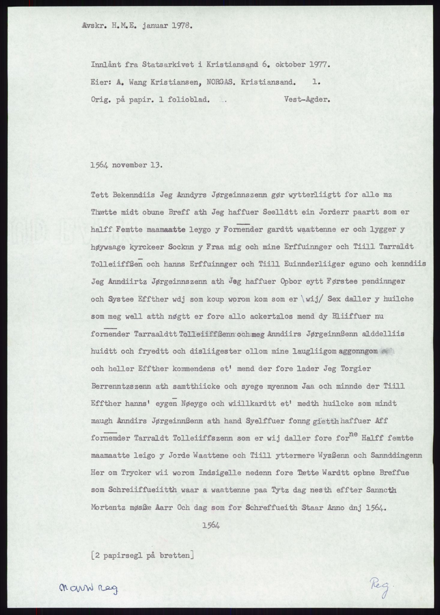 Samlinger til kildeutgivelse, Diplomavskriftsamlingen, AV/RA-EA-4053/H/Ha, p. 1868