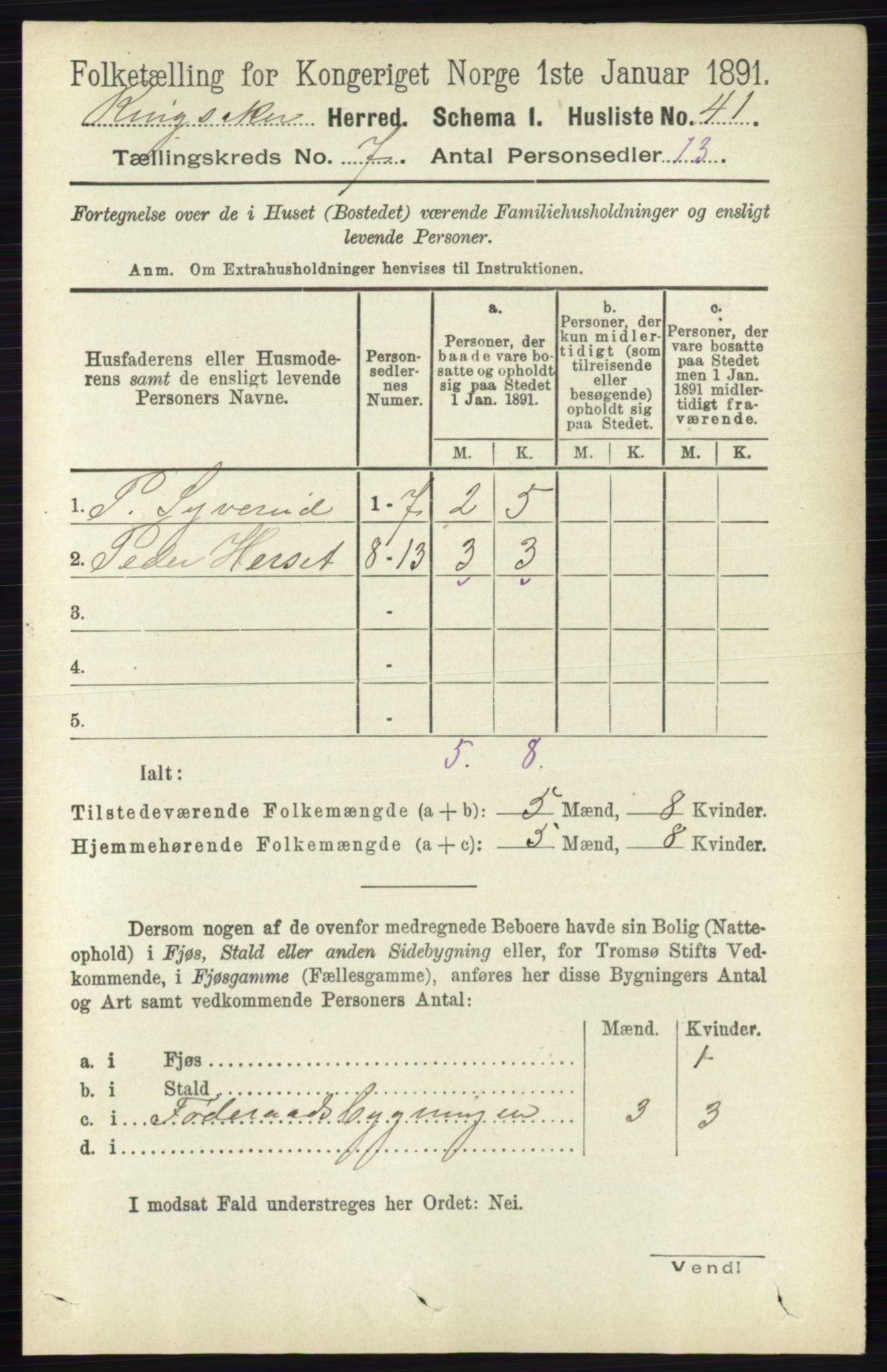 RA, 1891 census for 0412 Ringsaker, 1891, p. 3831