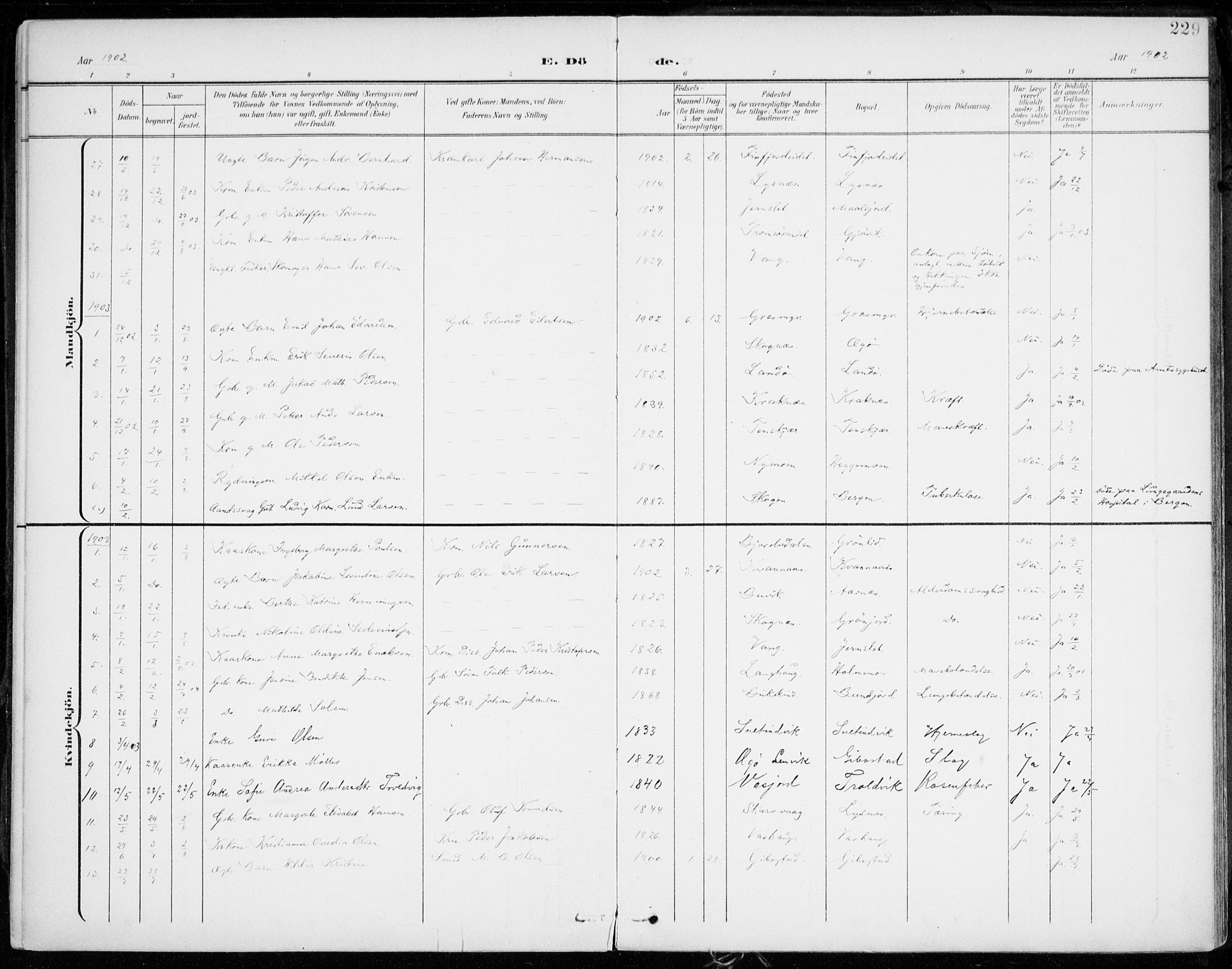 Lenvik sokneprestembete, SATØ/S-1310/H/Ha/Haa/L0014kirke: Parish register (official) no. 14, 1899-1909, p. 229