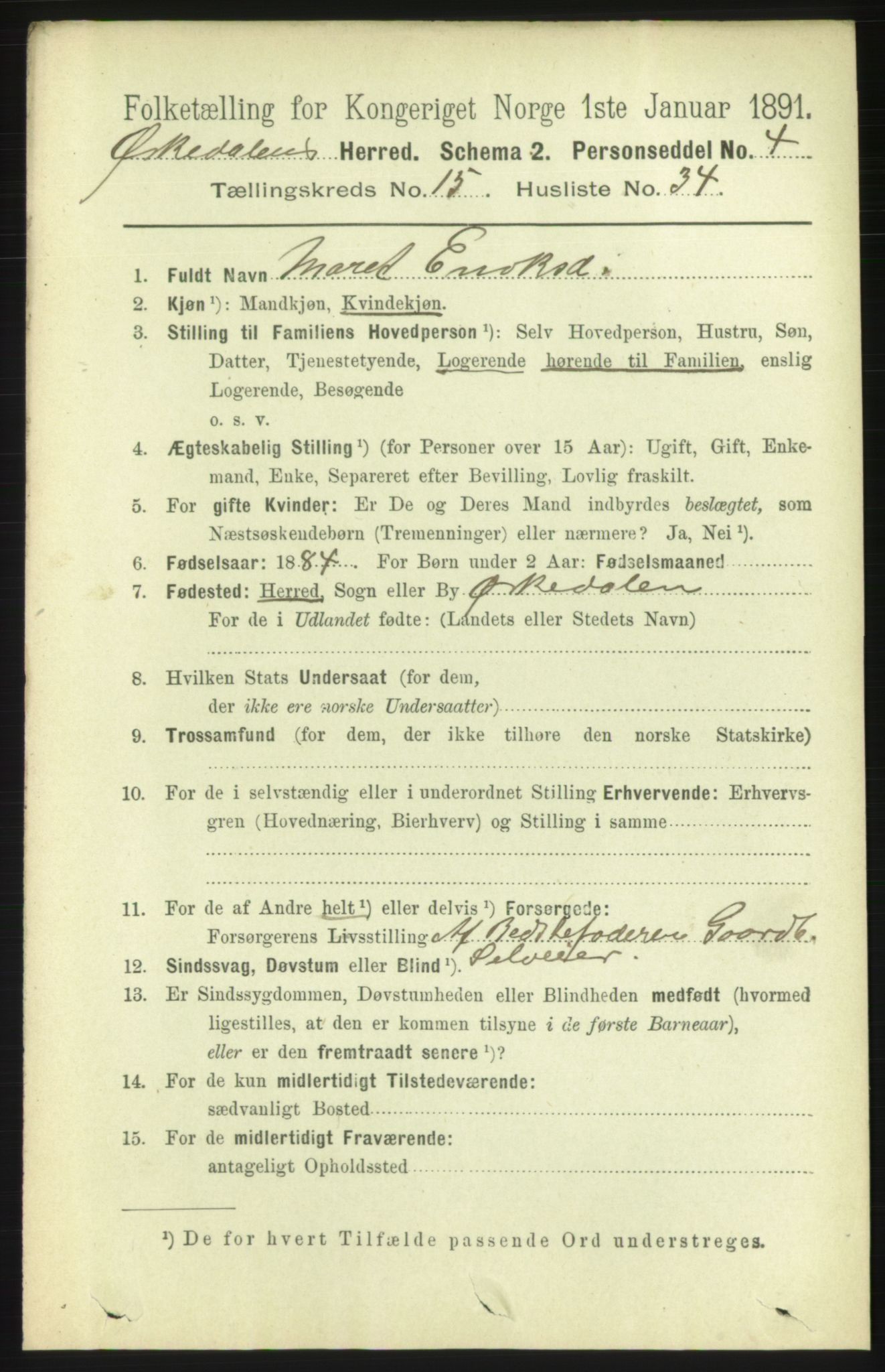 RA, 1891 census for 1638 Orkdal, 1891, p. 7111