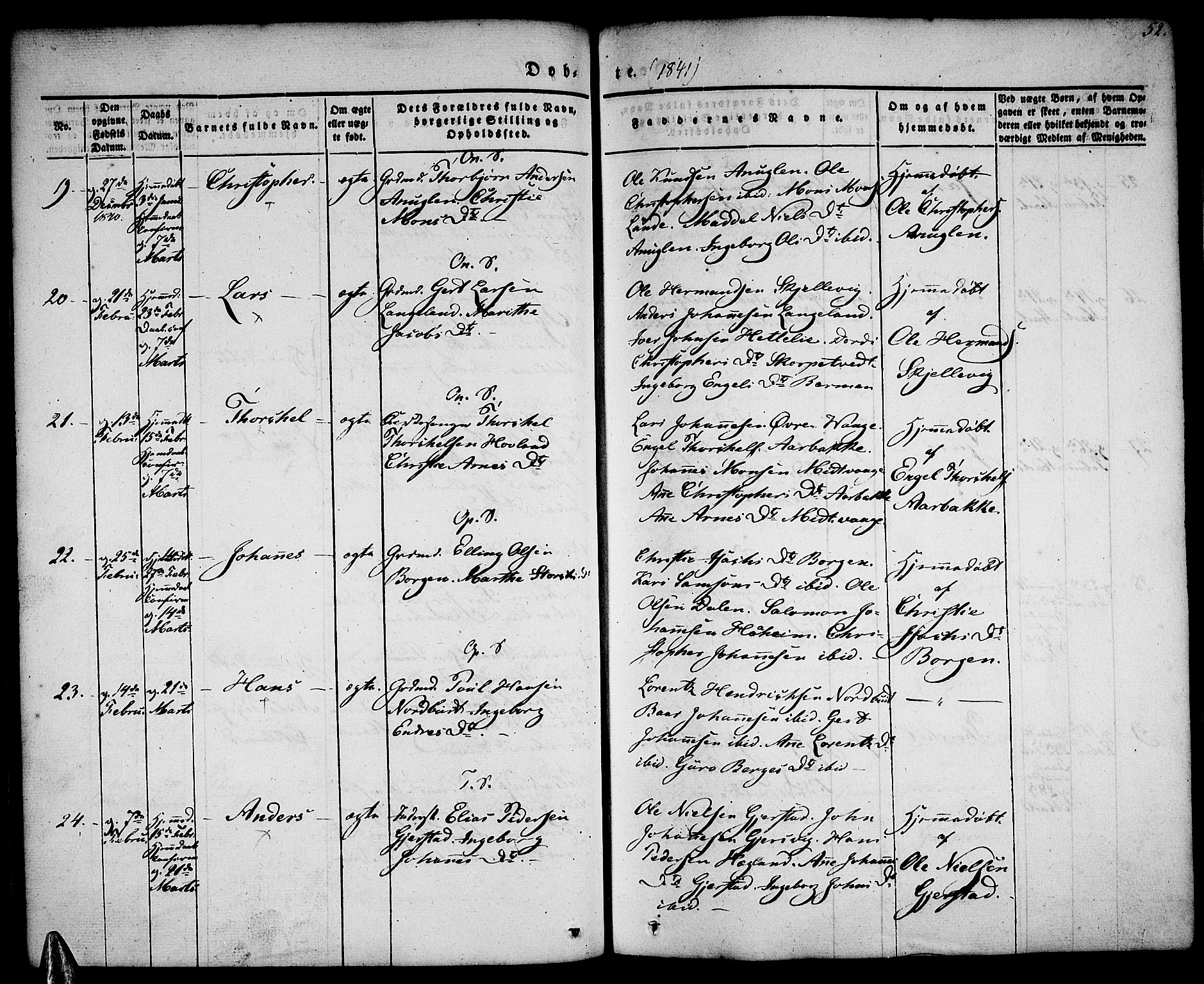 Tysnes sokneprestembete, AV/SAB-A-78601/H/Haa: Parish register (official) no. A 9, 1837-1848, p. 52
