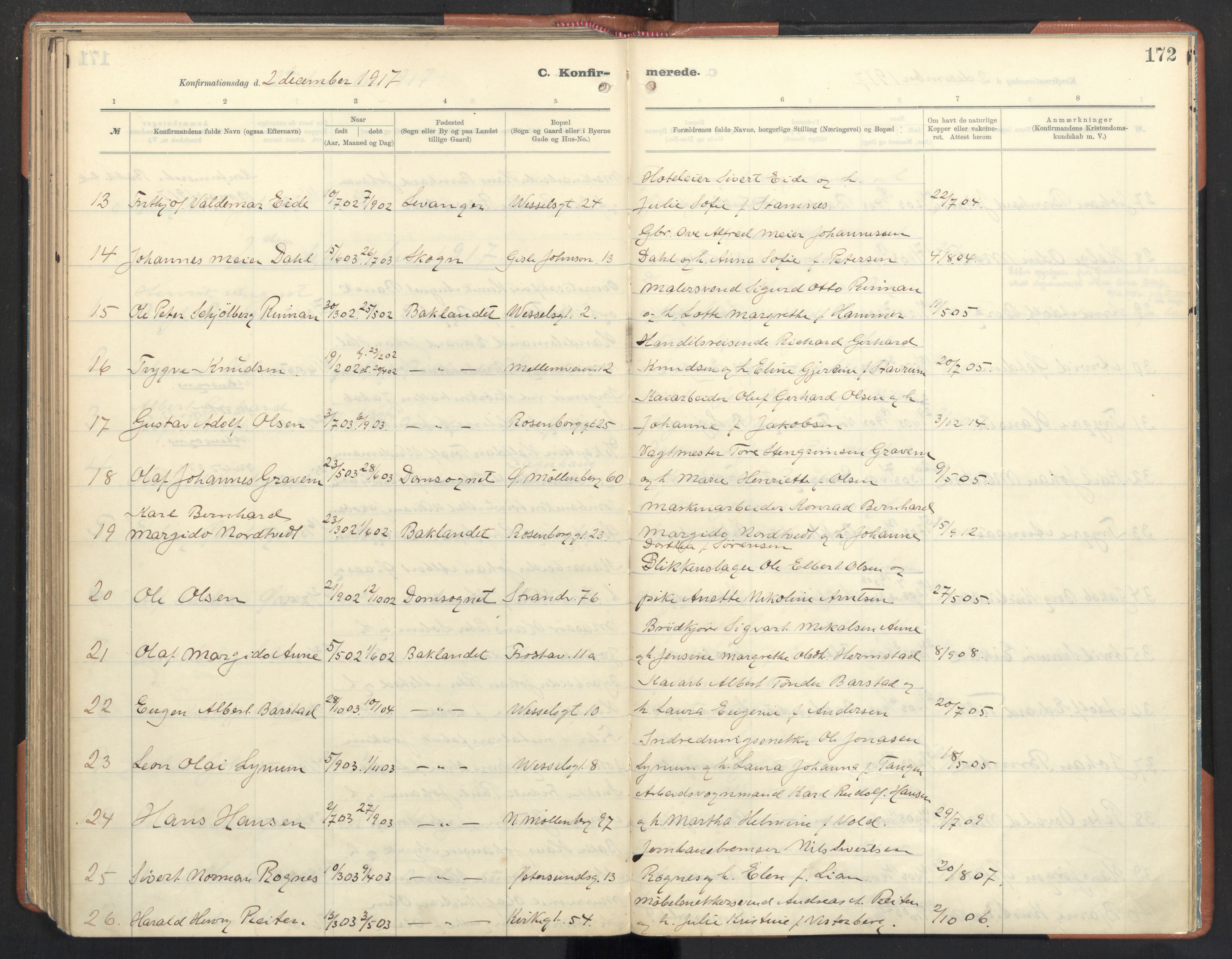 Ministerialprotokoller, klokkerbøker og fødselsregistre - Sør-Trøndelag, SAT/A-1456/605/L0246: Parish register (official) no. 605A08, 1916-1920, p. 172