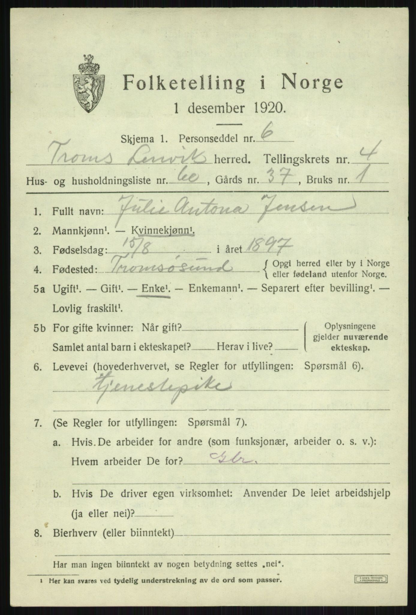 SATØ, 1920 census for Lenvik, 1920, p. 6468