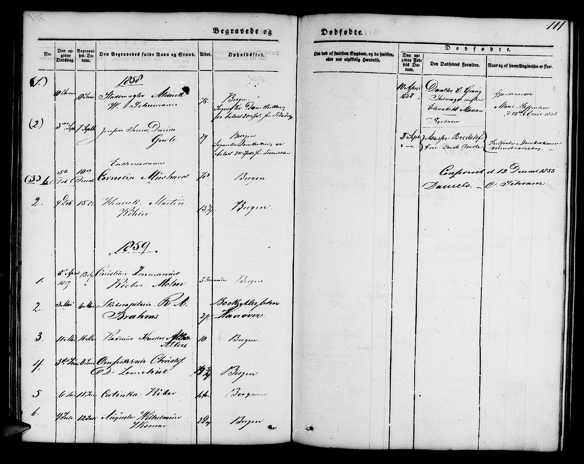 Mariakirken Sokneprestembete, SAB/A-76901/H/Hab/L0002: Parish register (copy) no. A 2, 1846-1862, p. 111