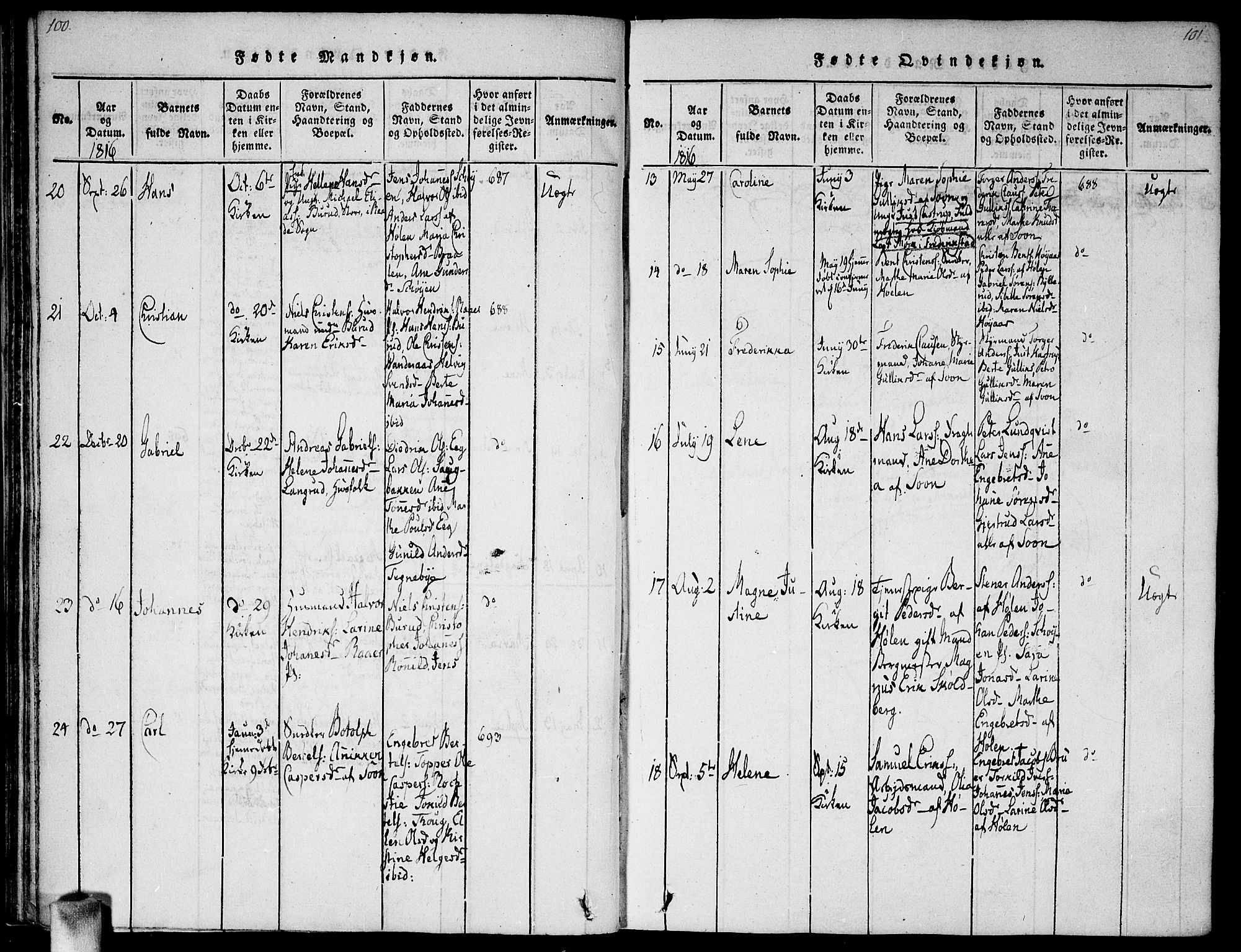 Vestby prestekontor Kirkebøker, SAO/A-10893/G/Ga/L0001: Parish register (copy) no. I 1, 1814-1827, p. 100-101