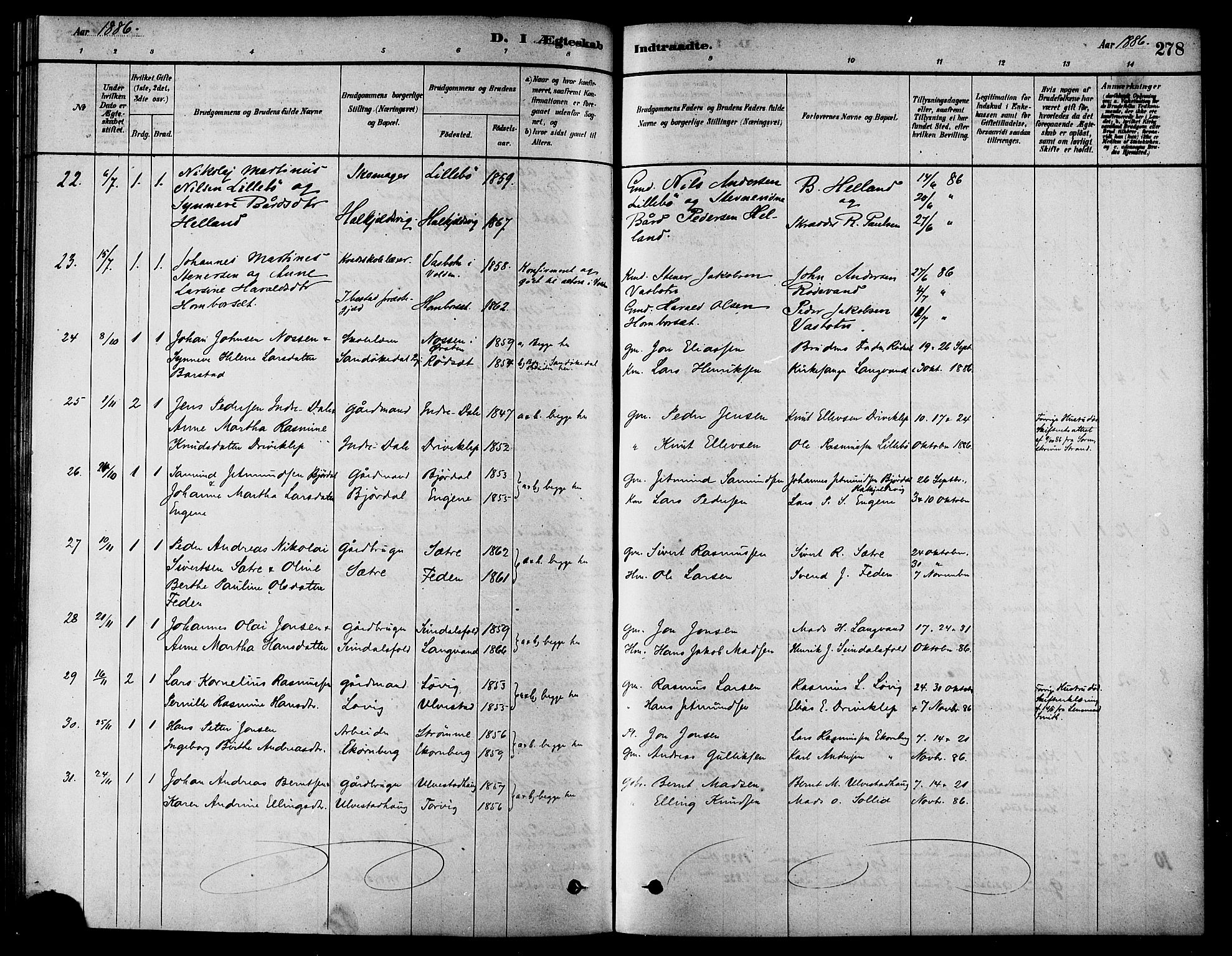 Ministerialprotokoller, klokkerbøker og fødselsregistre - Møre og Romsdal, AV/SAT-A-1454/511/L0141: Parish register (official) no. 511A08, 1878-1890, p. 278