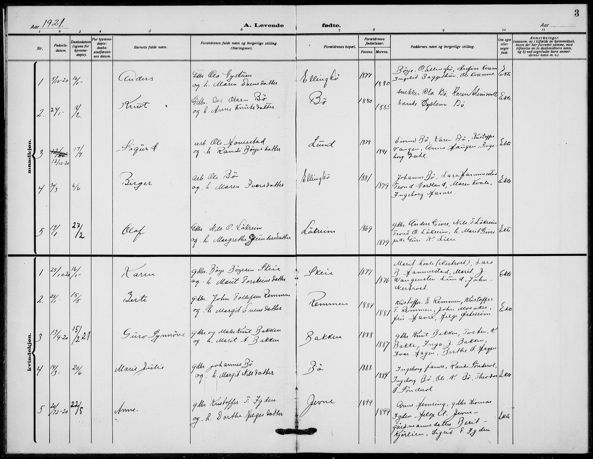 Vang prestekontor, Valdres, SAH/PREST-140/H/Hb/L0012: Parish register (copy) no. 12, 1919-1937, p. 3
