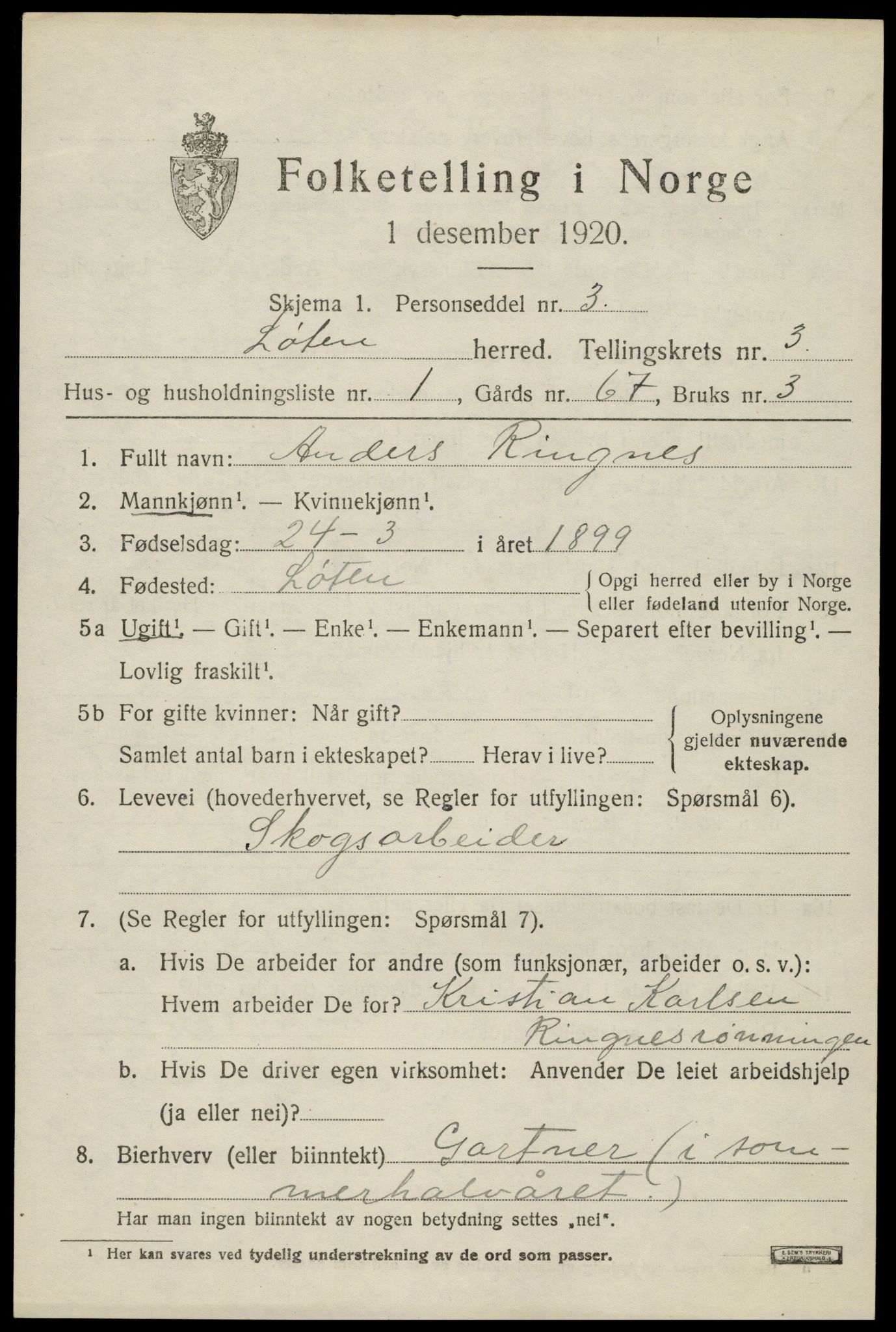 SAH, 1920 census for Løten, 1920, p. 7309