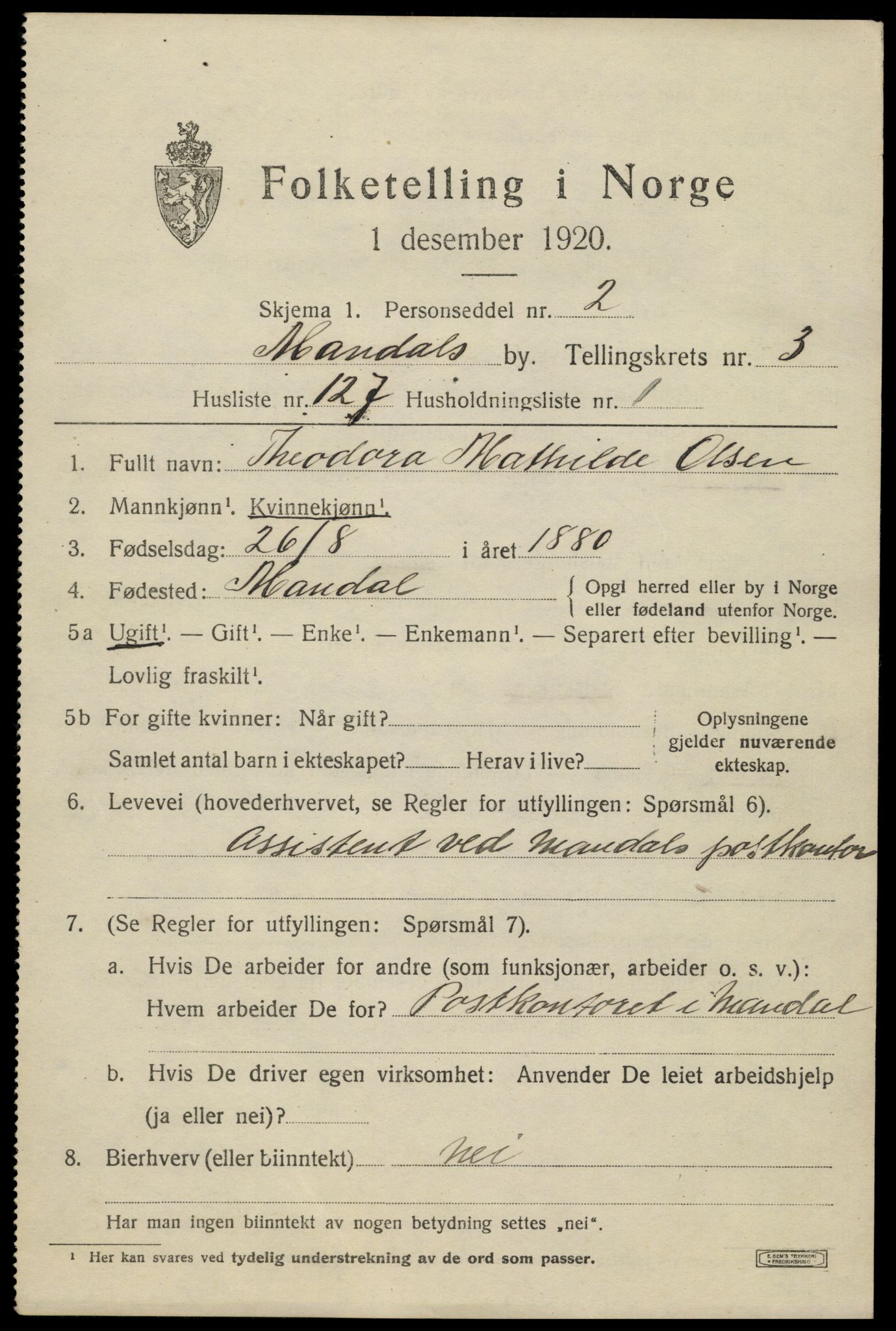 SAK, 1920 census for Mandal, 1920, p. 6895