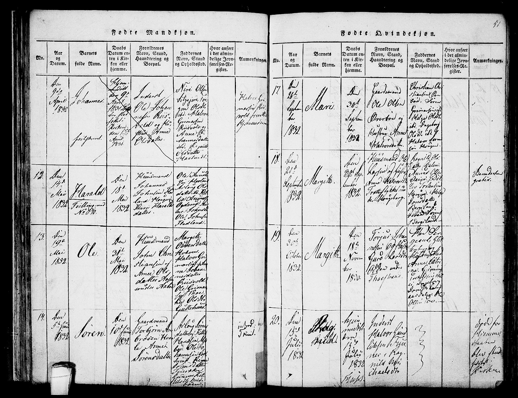 Hjartdal kirkebøker, AV/SAKO-A-270/F/Fa/L0007: Parish register (official) no. I 7, 1815-1843, p. 51