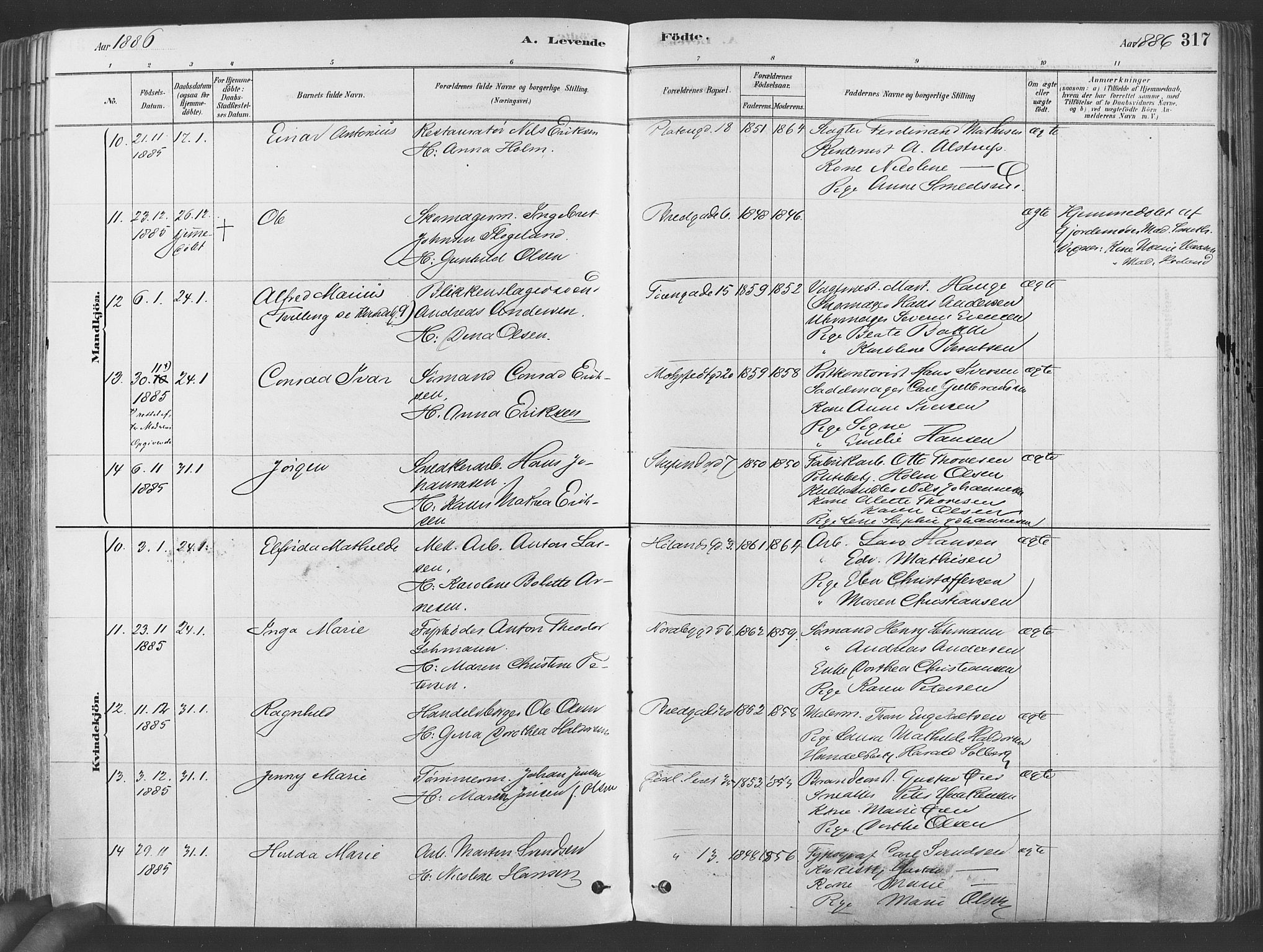 Grønland prestekontor Kirkebøker, AV/SAO-A-10848/F/Fa/L0007: Parish register (official) no. 7, 1878-1888, p. 317