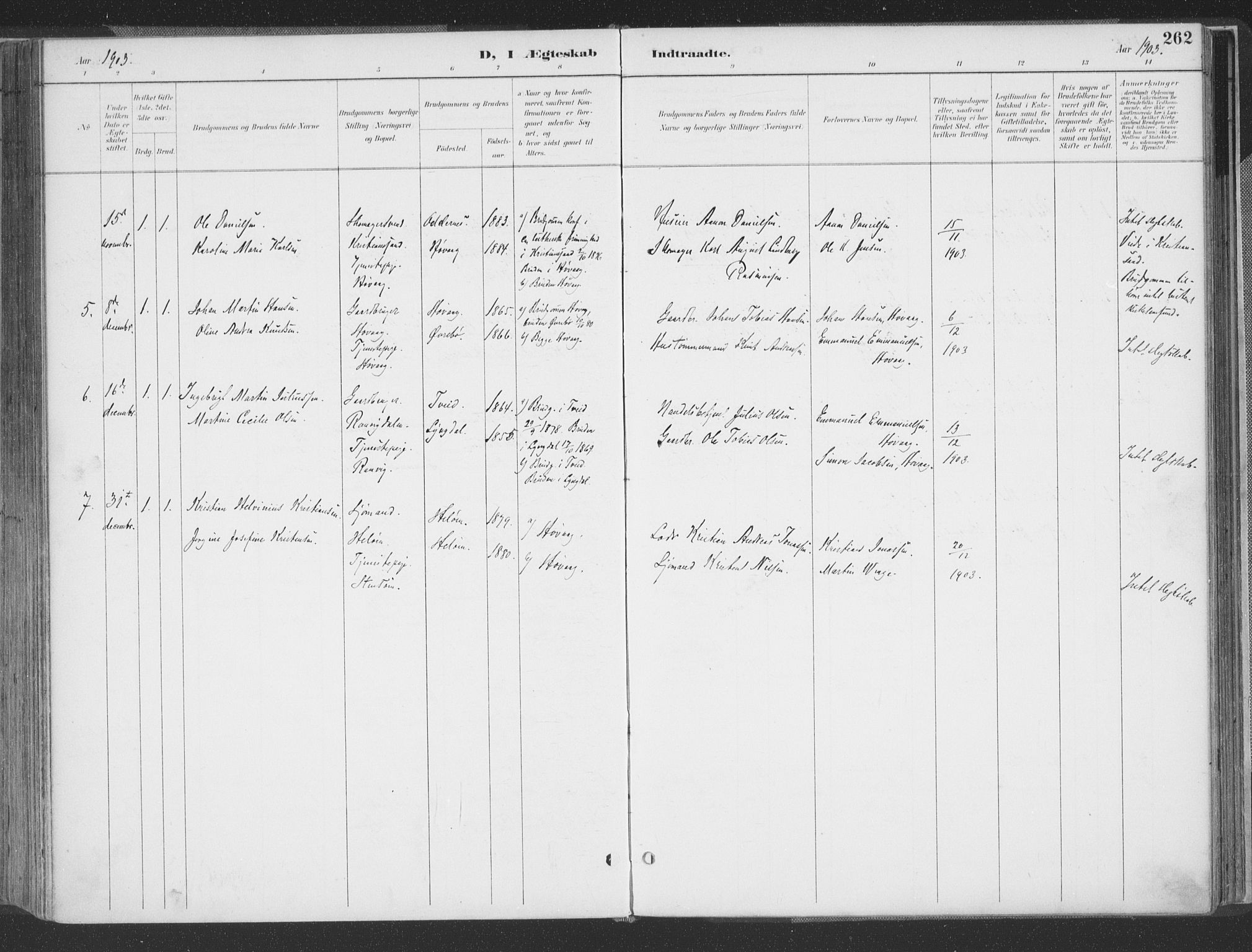 Høvåg sokneprestkontor, SAK/1111-0025/F/Fa/L0006: Parish register (official) no. A 6, 1894-1923, p. 262