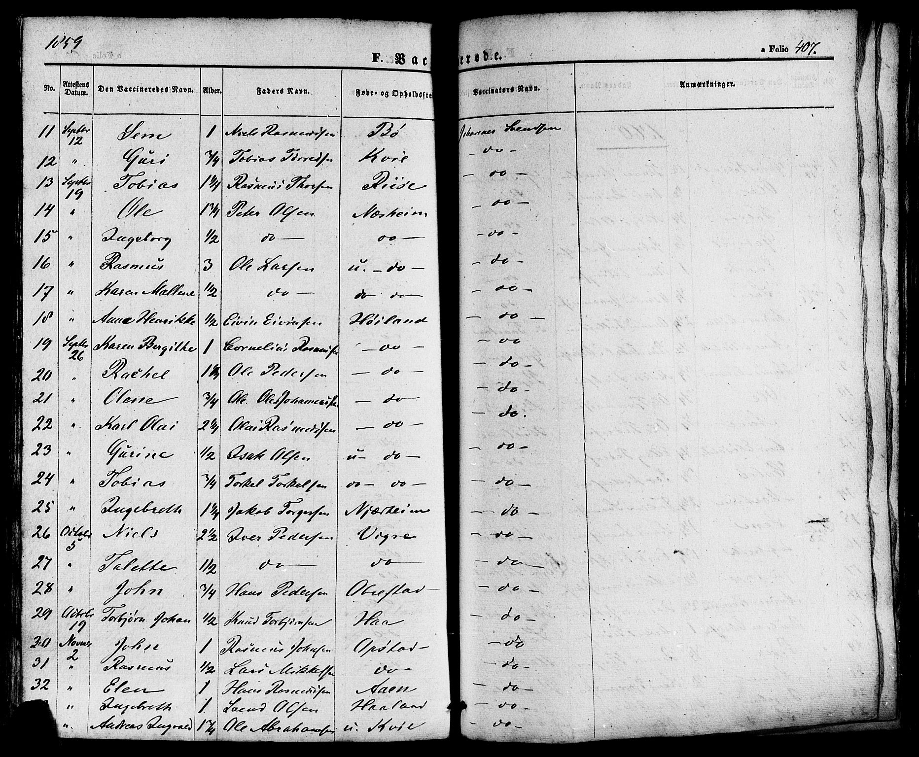 Hå sokneprestkontor, AV/SAST-A-101801/001/30BA/L0008: Parish register (official) no. A 7, 1853-1878, p. 407