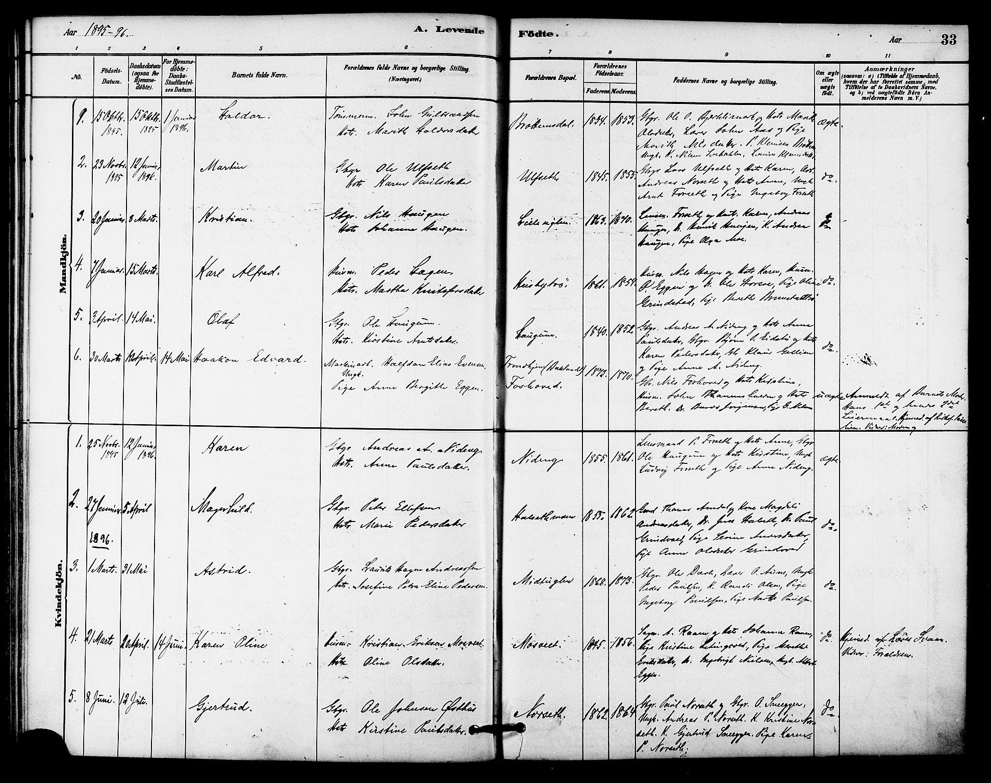 Ministerialprotokoller, klokkerbøker og fødselsregistre - Sør-Trøndelag, SAT/A-1456/618/L0444: Parish register (official) no. 618A07, 1880-1898, p. 33
