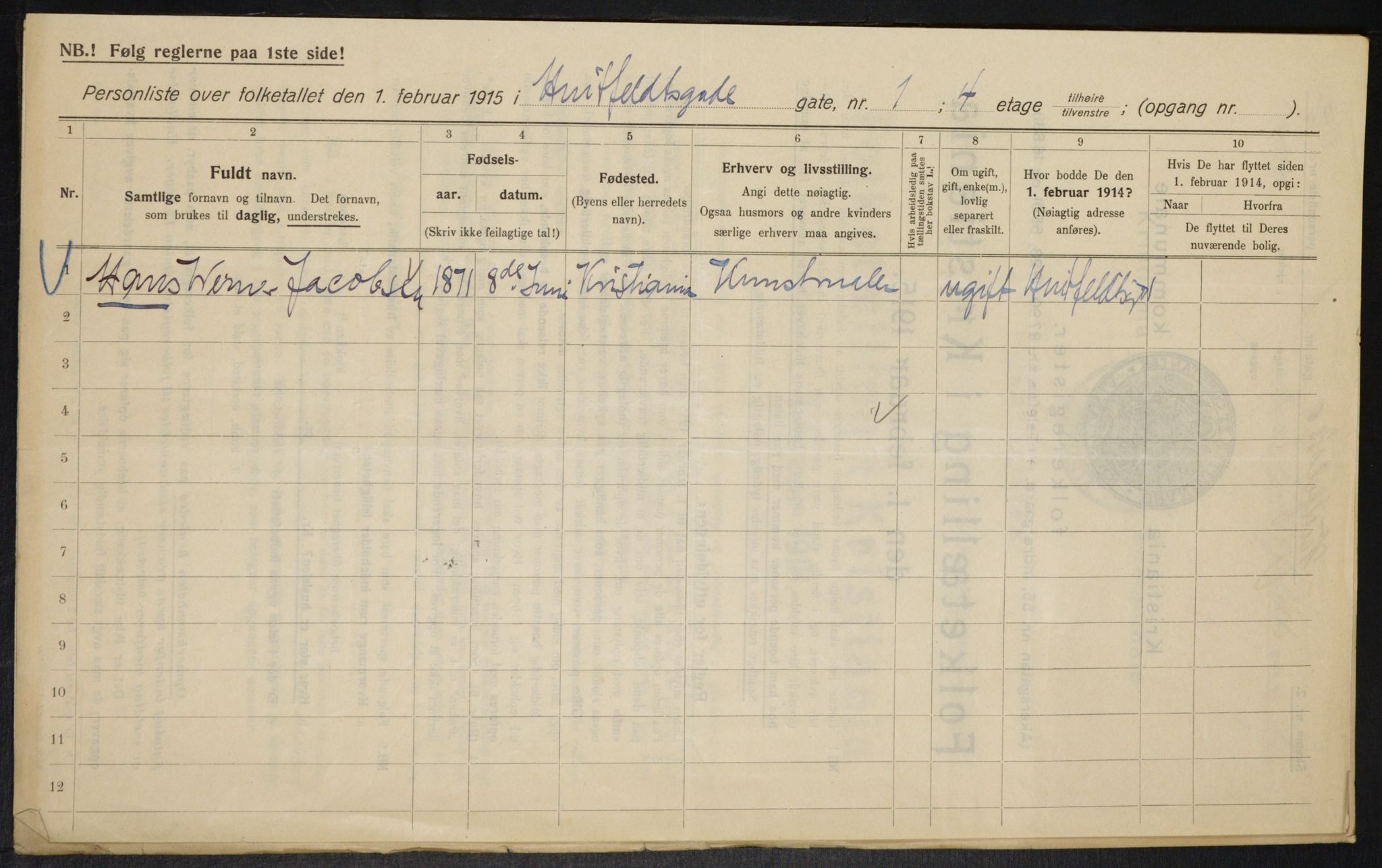 OBA, Municipal Census 1915 for Kristiania, 1915, p. 41122