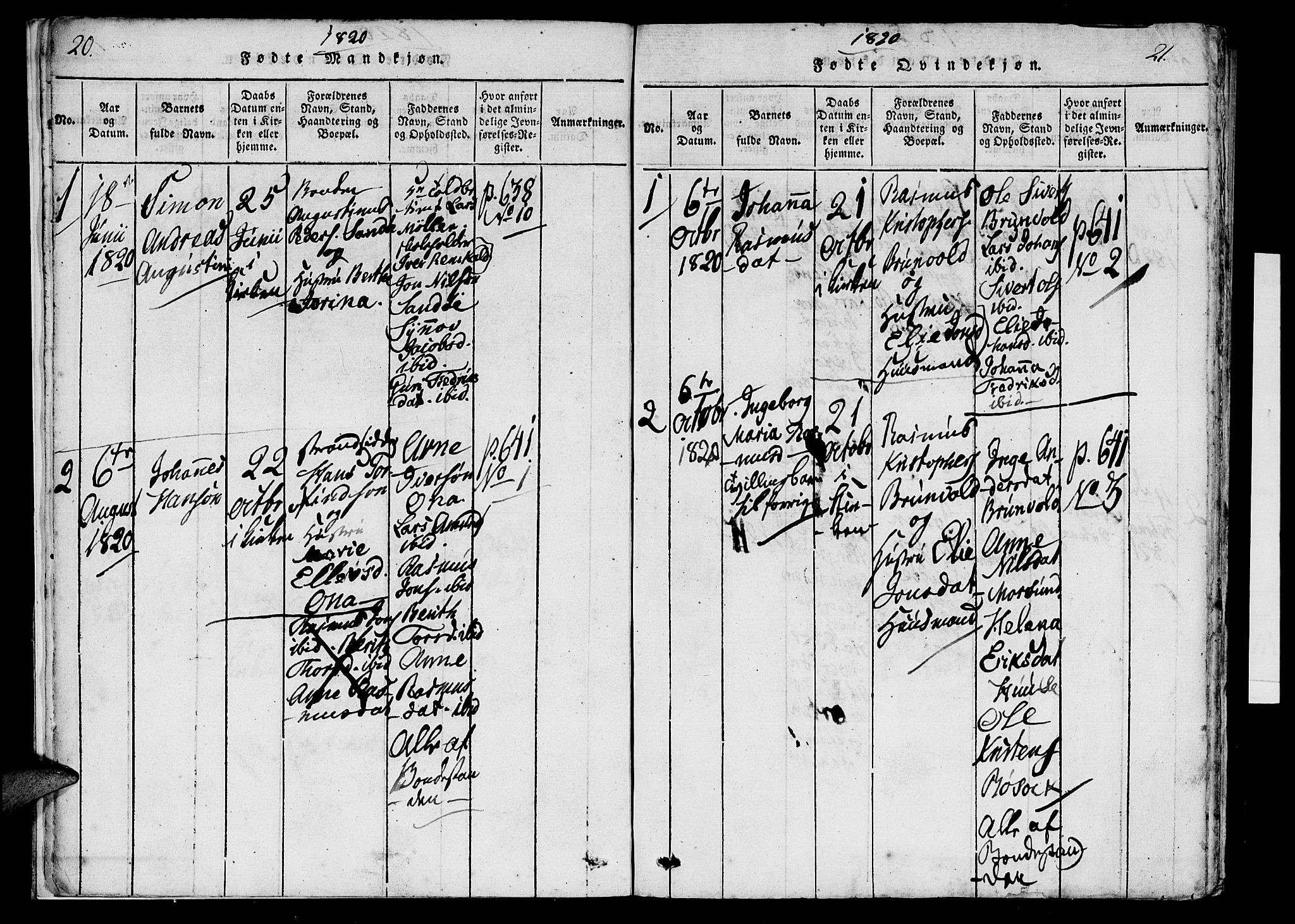 Ministerialprotokoller, klokkerbøker og fødselsregistre - Møre og Romsdal, AV/SAT-A-1454/561/L0727: Parish register (official) no. 561A01, 1817-1858, p. 20-21