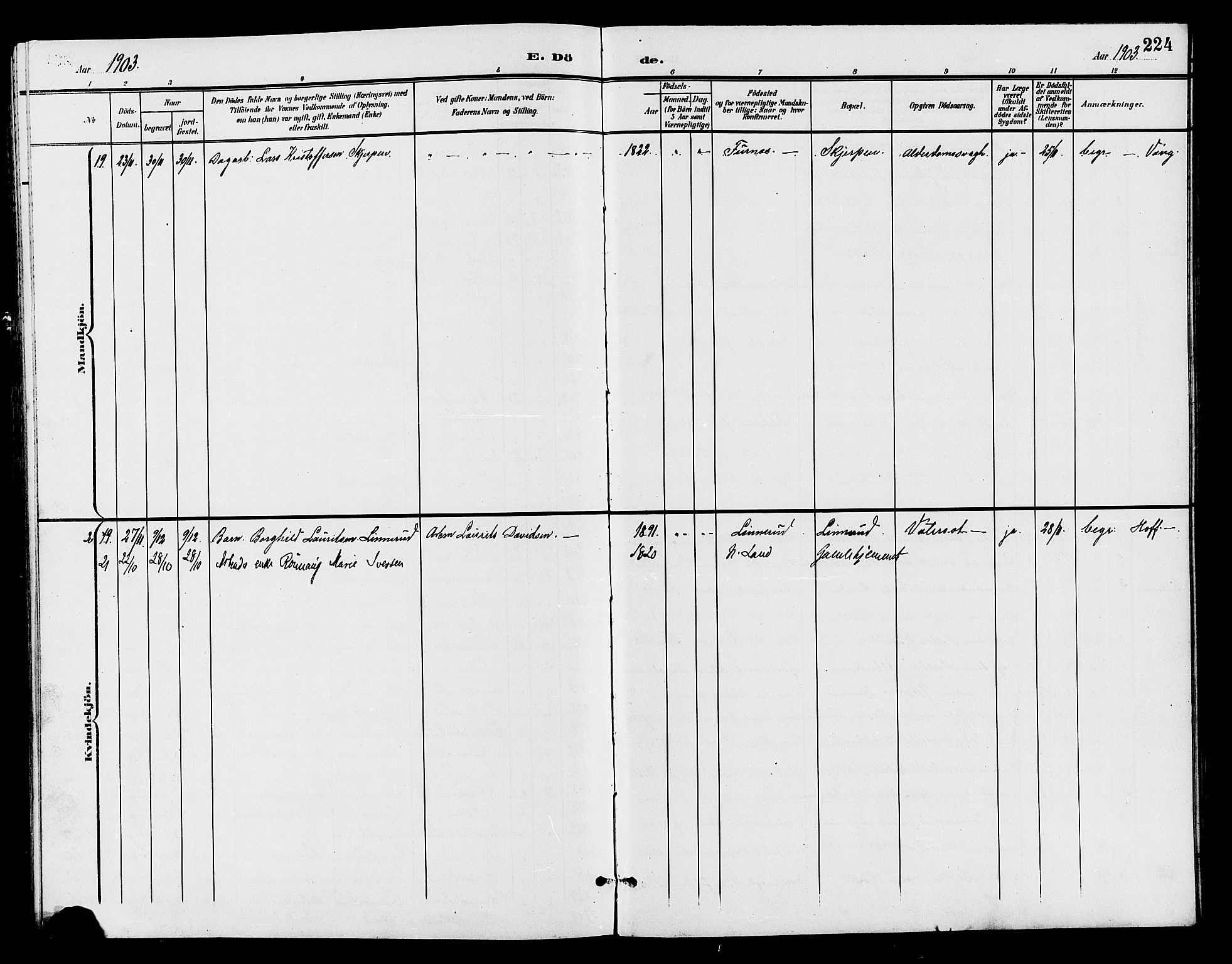 Østre Toten prestekontor, AV/SAH-PREST-104/H/Ha/Hab/L0007: Parish register (copy) no. 7, 1901-1912, p. 224