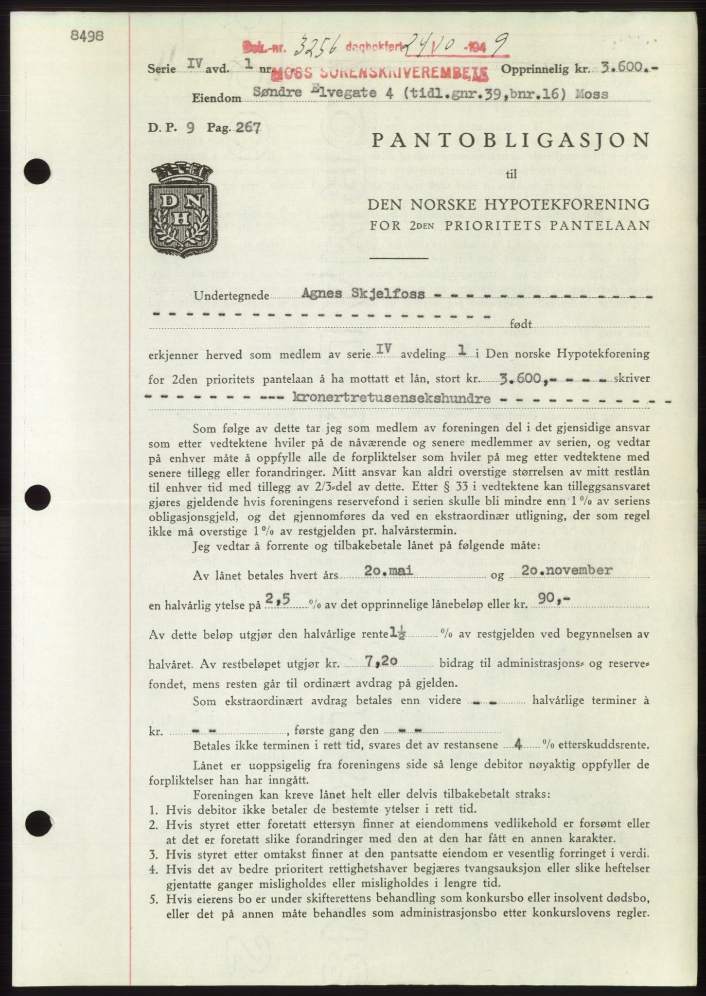 Moss sorenskriveri, SAO/A-10168: Mortgage book no. B23, 1949-1950, Diary no: : 3256/1949