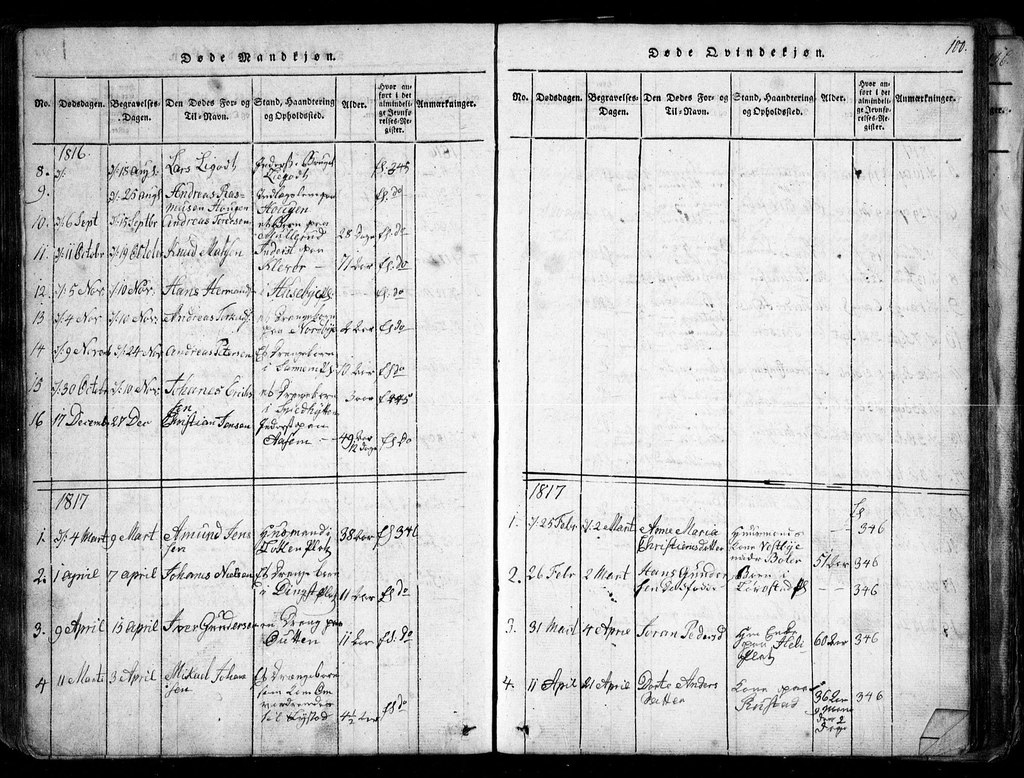 Spydeberg prestekontor Kirkebøker, AV/SAO-A-10924/G/Ga/L0001: Parish register (copy) no. I 1, 1814-1868, p. 100