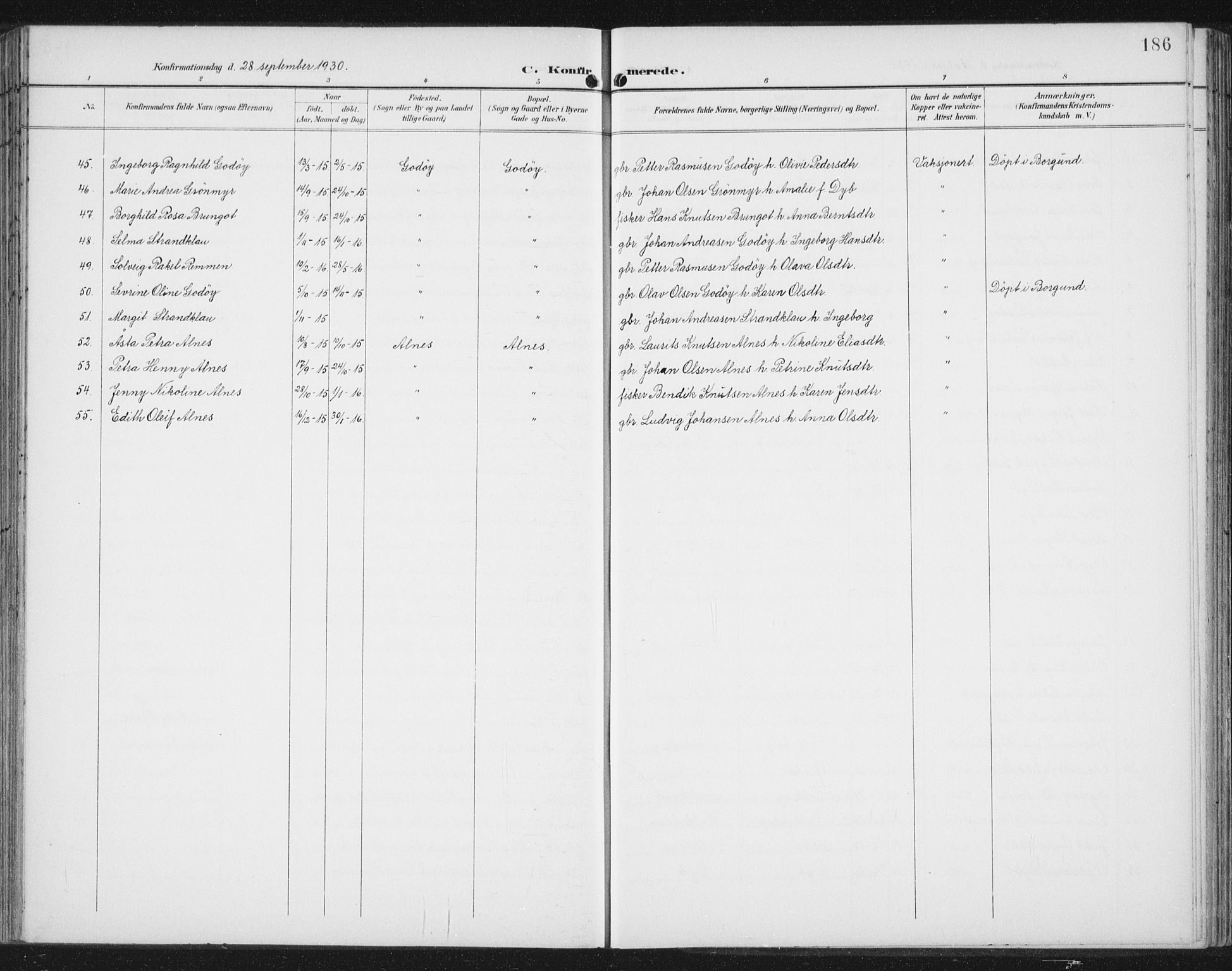 Ministerialprotokoller, klokkerbøker og fødselsregistre - Møre og Romsdal, AV/SAT-A-1454/534/L0489: Parish register (copy) no. 534C01, 1899-1941, p. 186