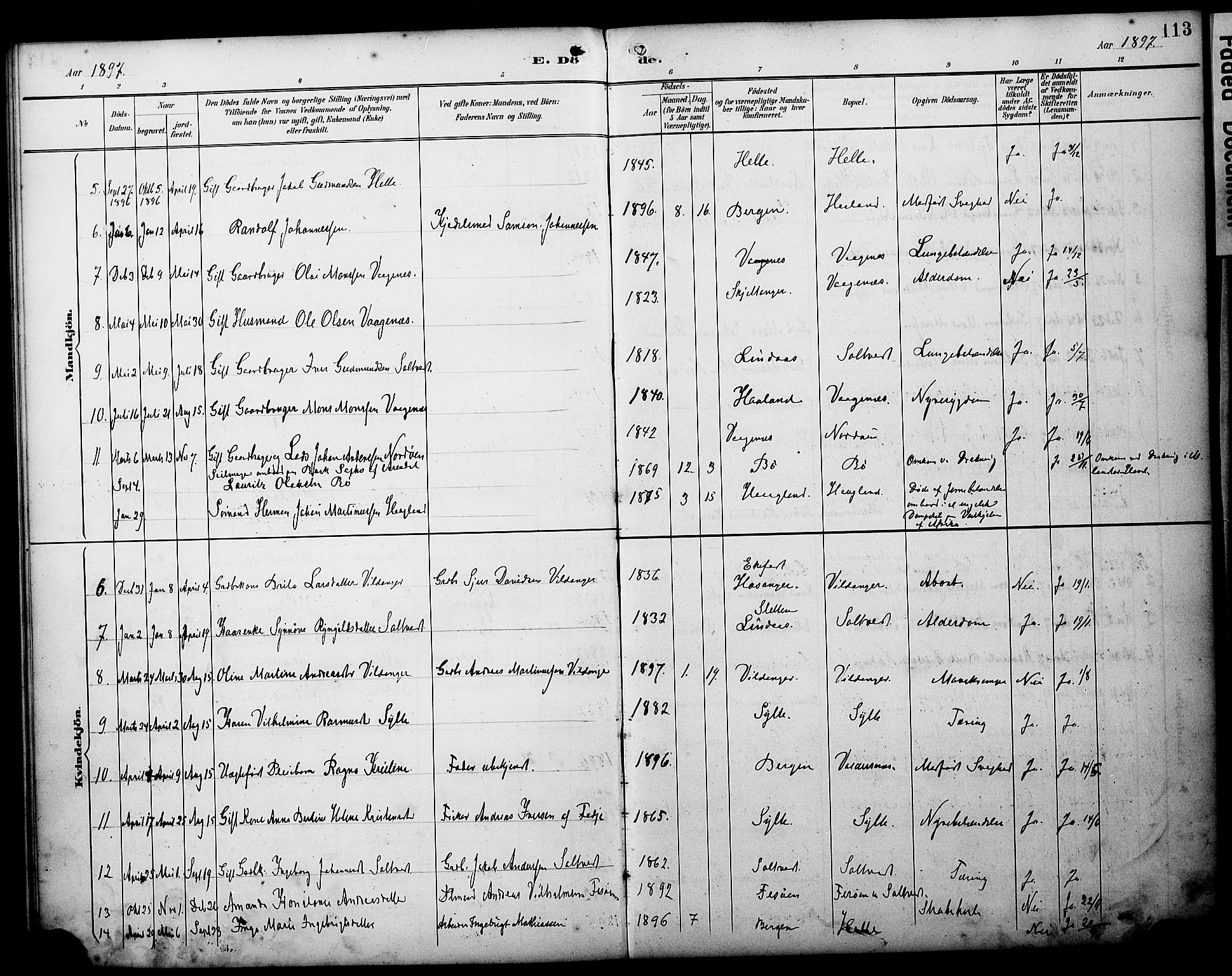 Manger sokneprestembete, AV/SAB-A-76801/H/Haa: Parish register (official) no. C 2, 1891-1902, p. 113