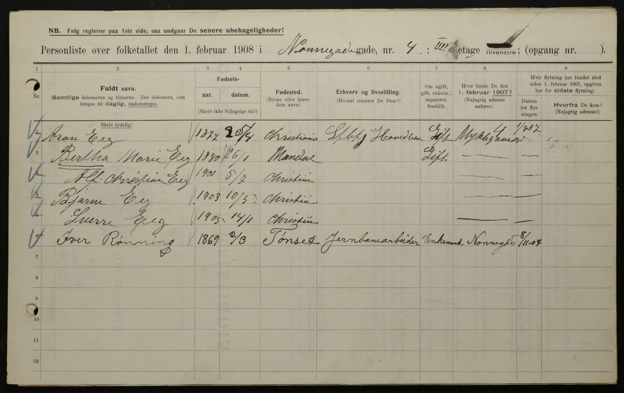 OBA, Municipal Census 1908 for Kristiania, 1908, p. 64041