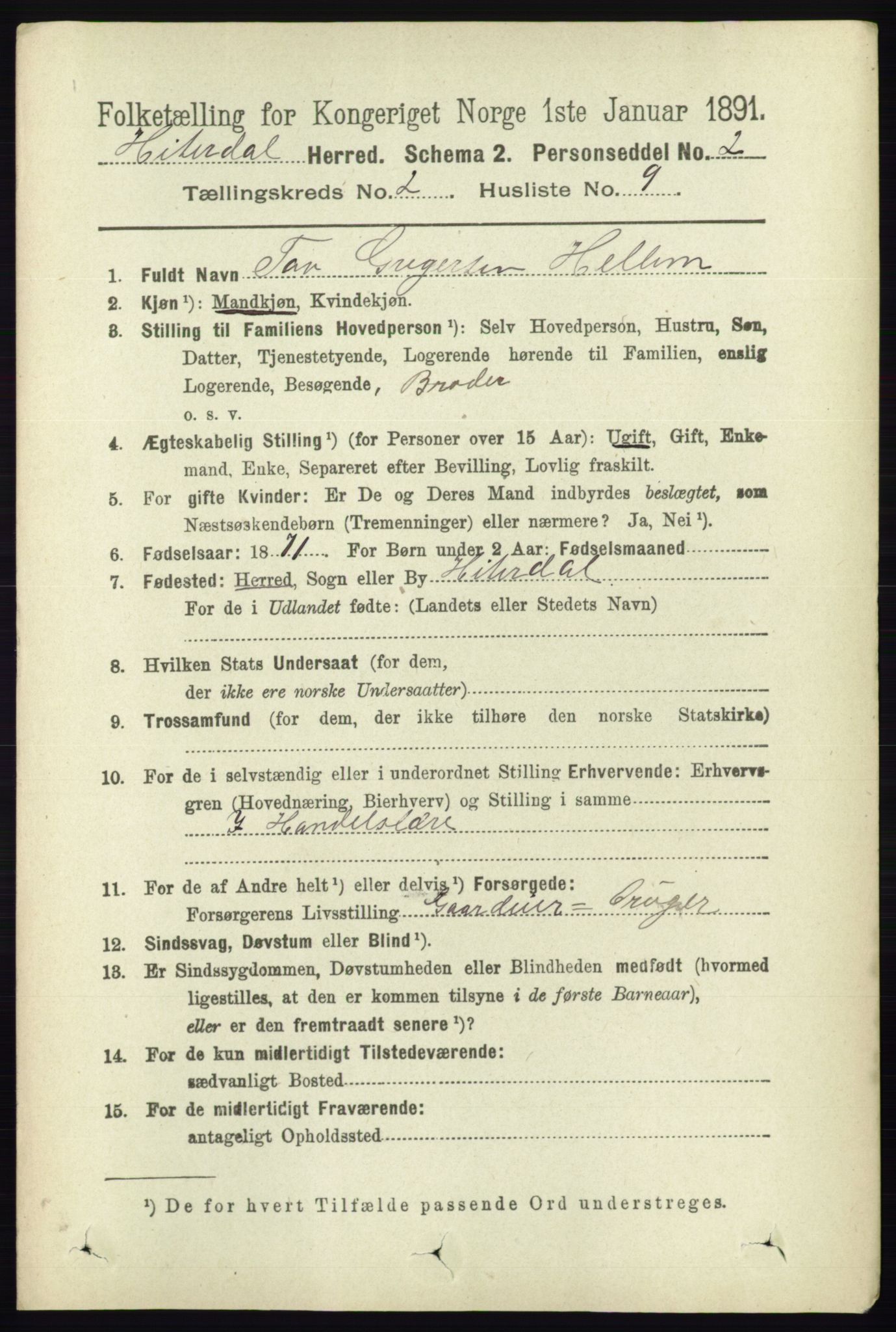 RA, 1891 census for 0823 Heddal, 1891, p. 626